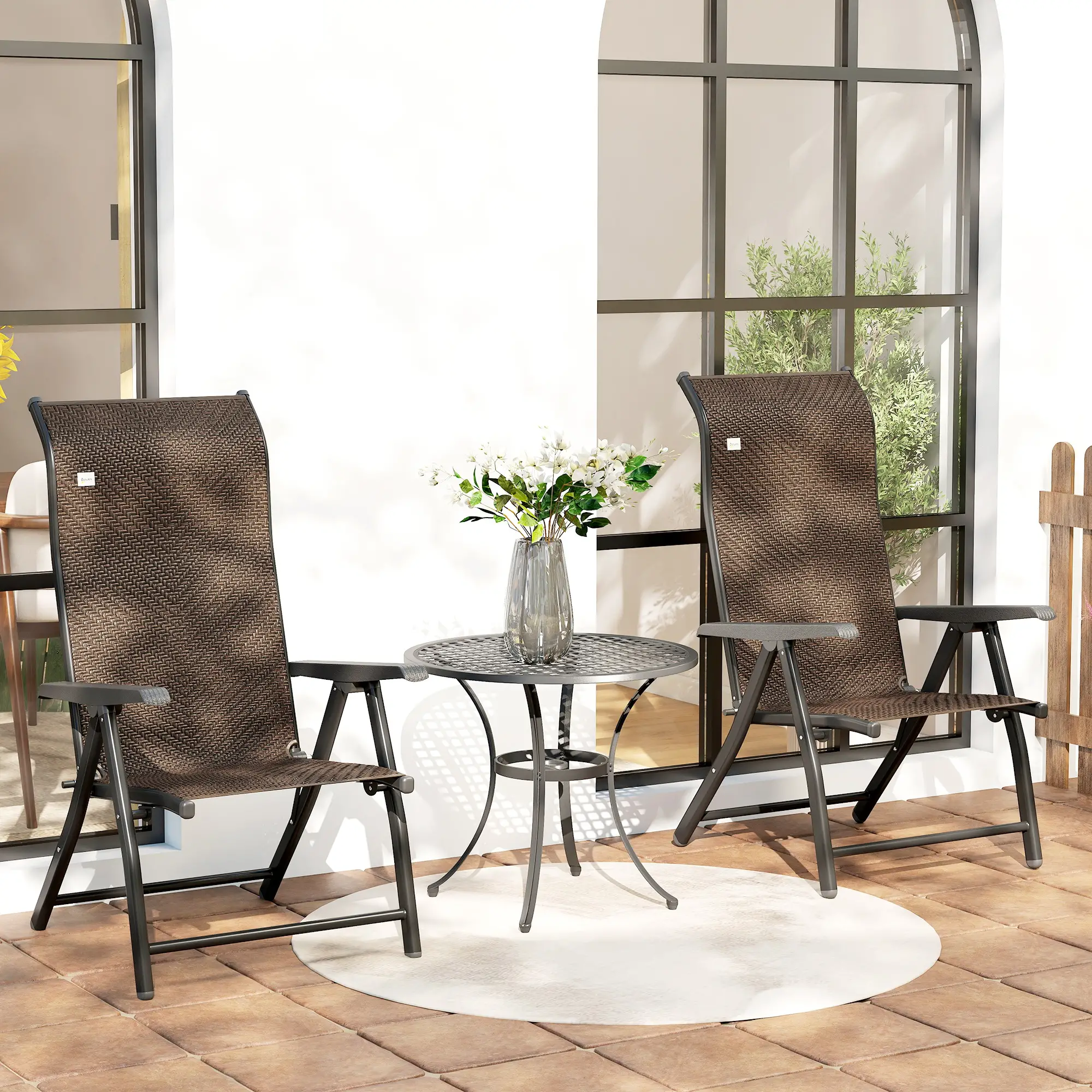 2PCs Outdoor Wicker Folding Chairs, Adjustable Backrest, Brown - Image 2