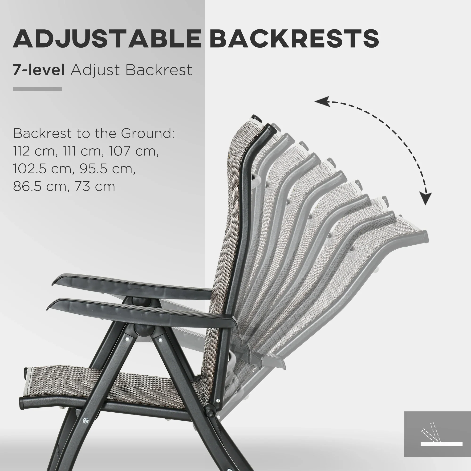 2PCs Outdoor Wicker Folding Chairs, Adjustable Backrest, Brown - Image 5