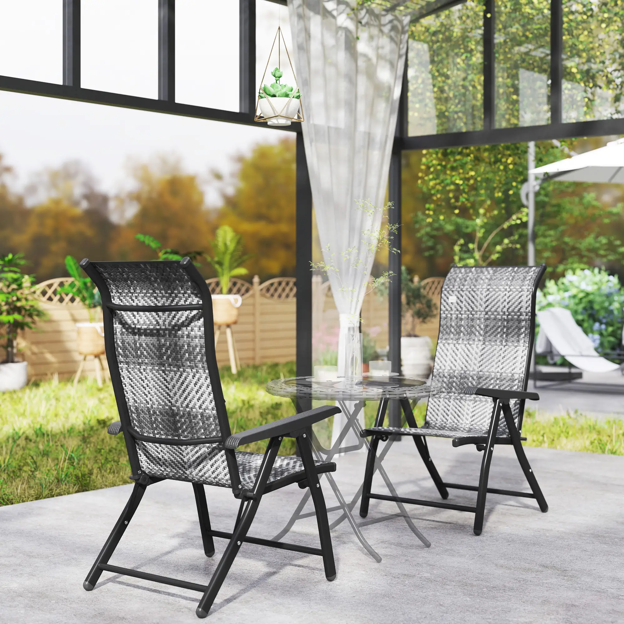2PCs Outdoor Wicker Folding Chairs, Adjustable Backrest, Mixed Grey, Grey - Image 10