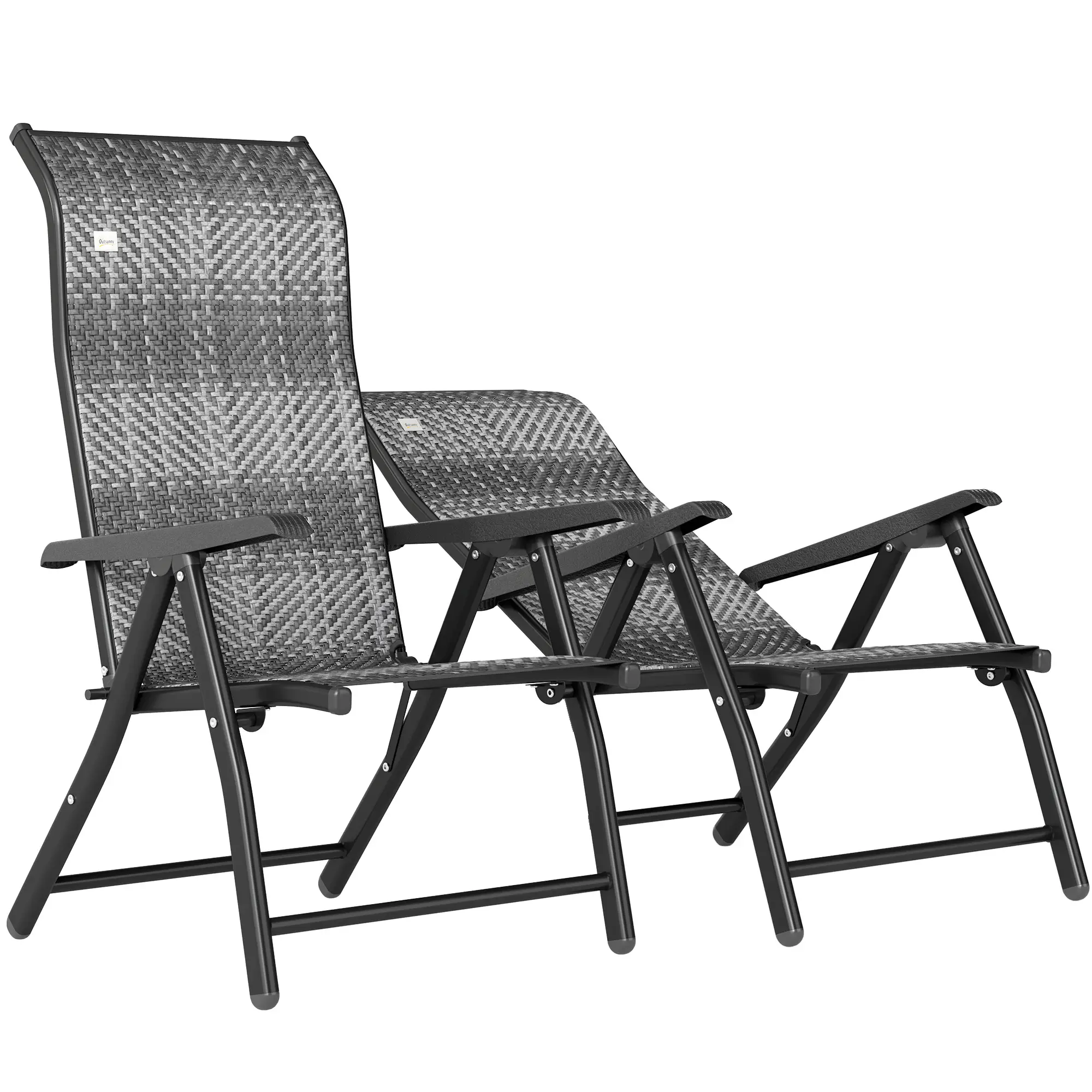 2PCs Outdoor Wicker Folding Chairs, Adjustable Backrest, Mixed Grey, Grey - Image 11