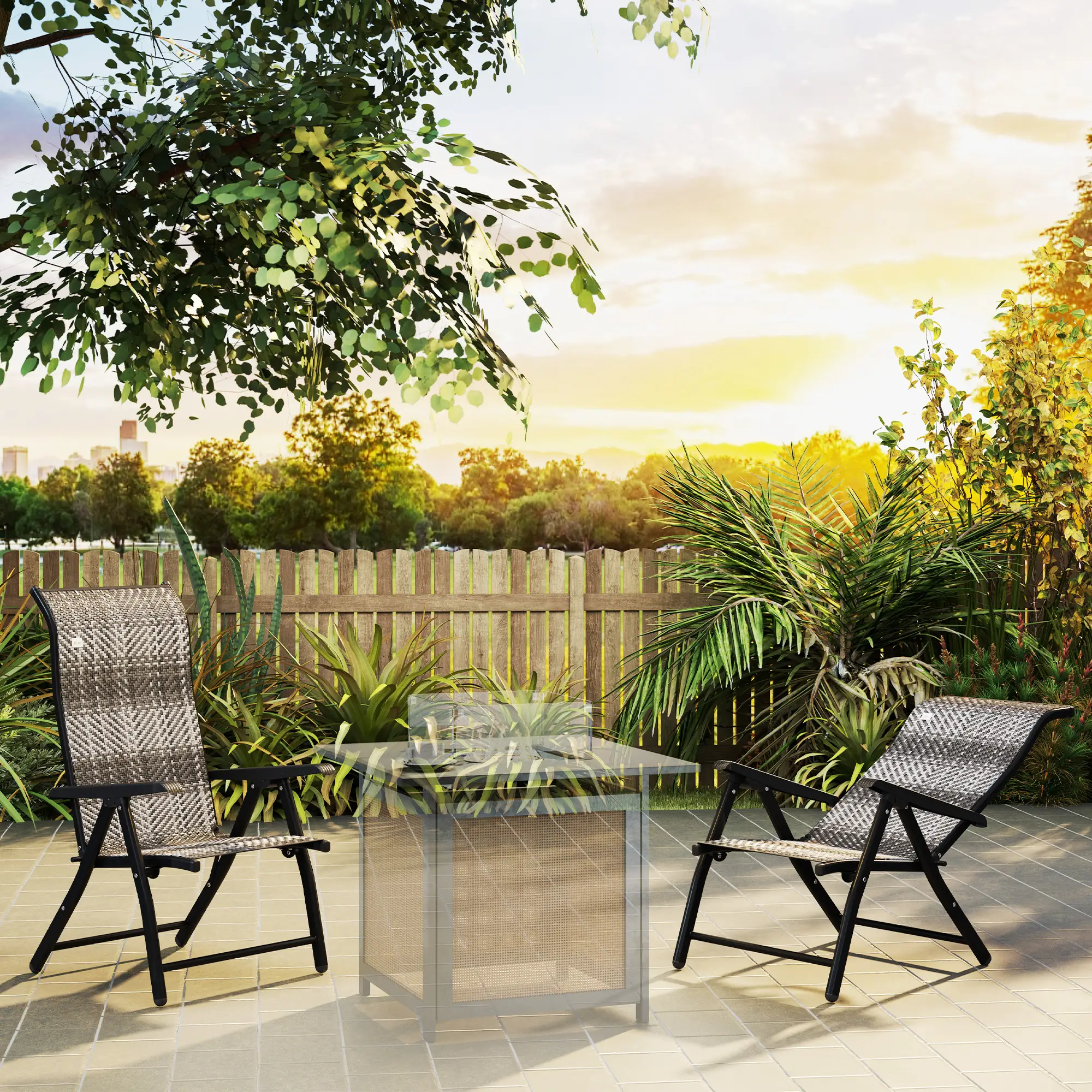 2PCs Outdoor Wicker Folding Chairs, Adjustable Backrest, Mixed Grey, Grey - Image 2