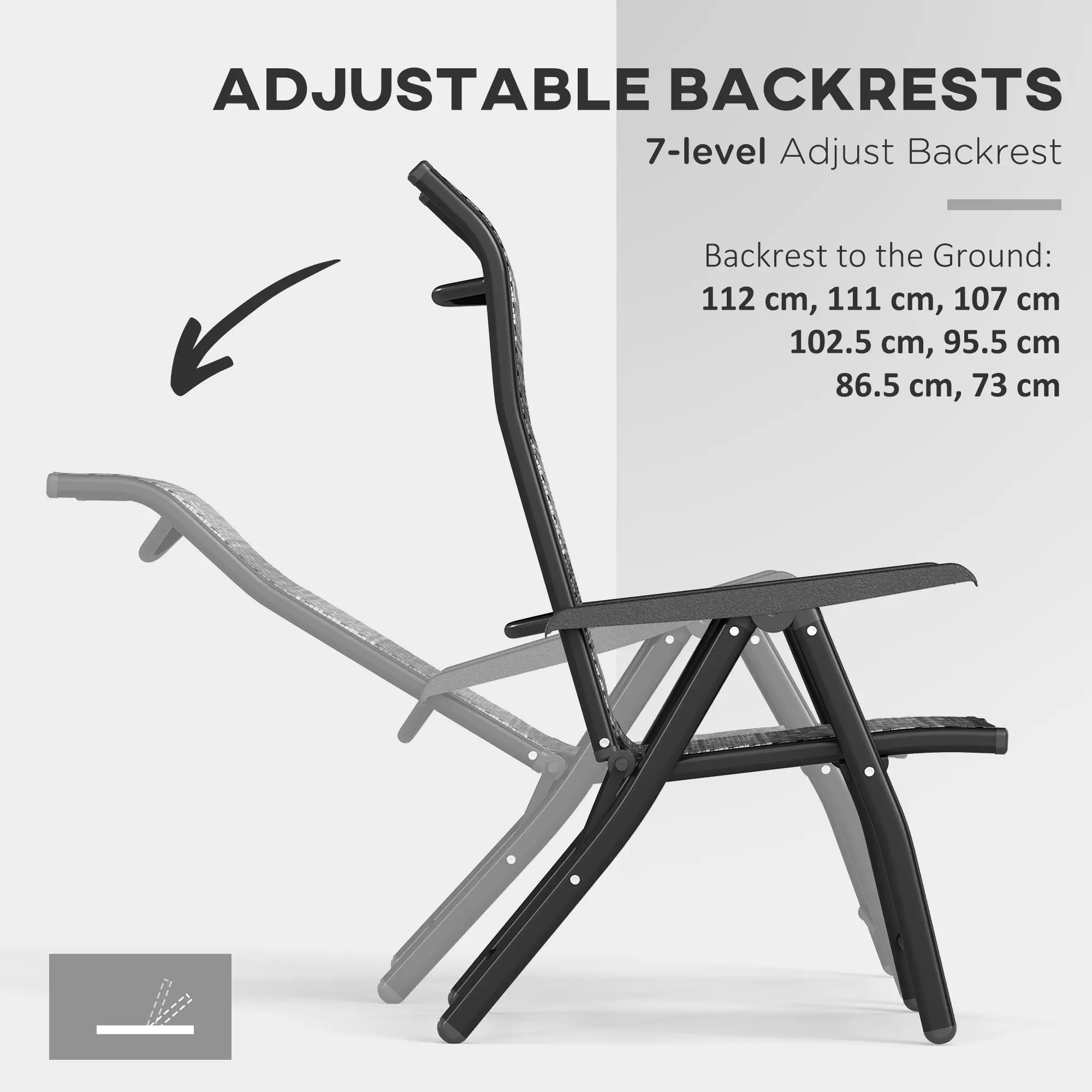2PCs Outdoor Wicker Folding Chairs, Adjustable Backrest, Mixed Grey, Grey - Image 5