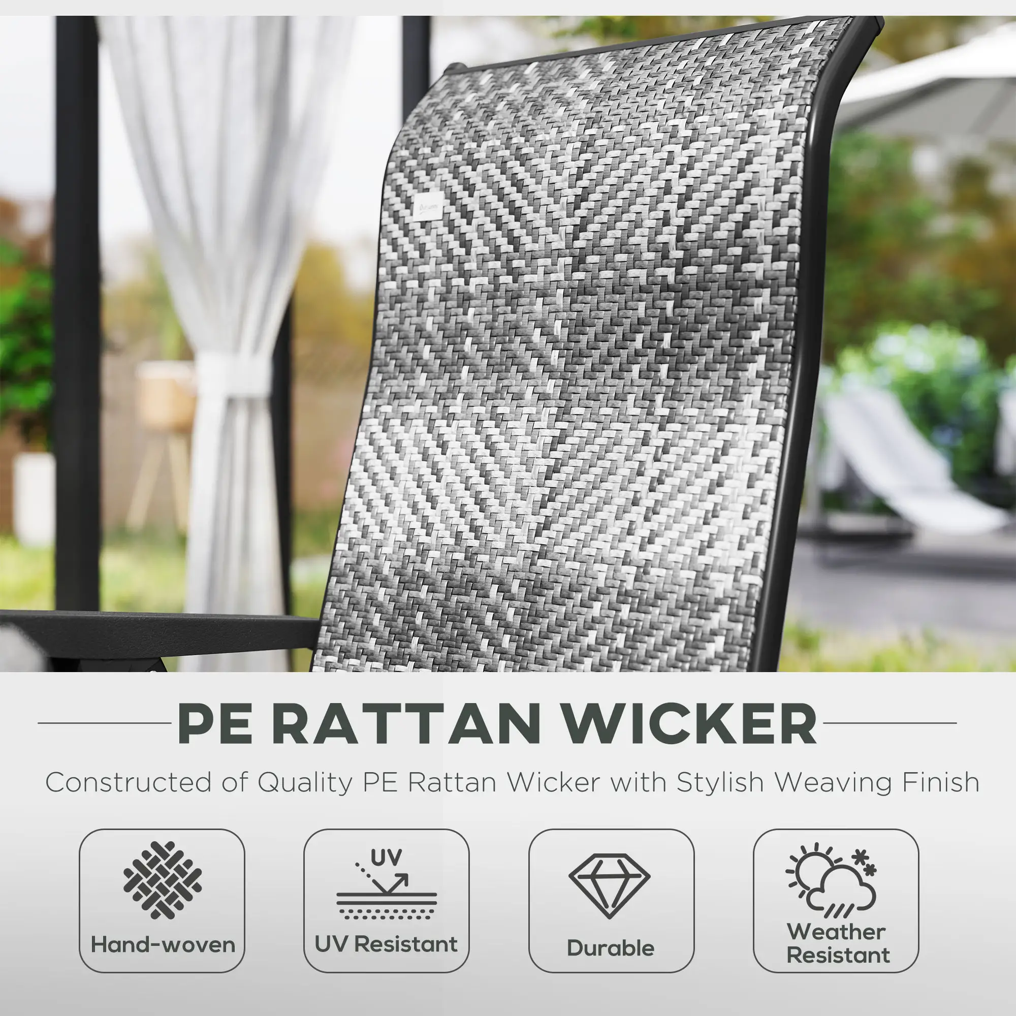 2PCs Outdoor Wicker Folding Chairs, Adjustable Backrest, Mixed Grey, Grey - Image 6
