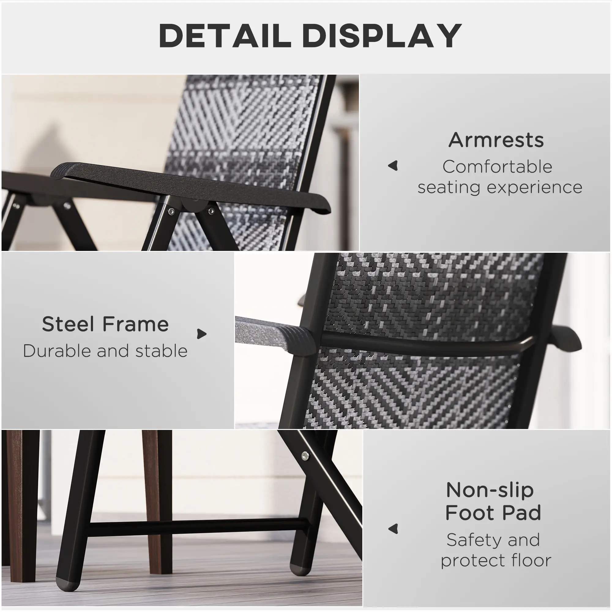 2PCs Outdoor Wicker Folding Chairs, Adjustable Backrest, Mixed Grey, Grey - Image 7