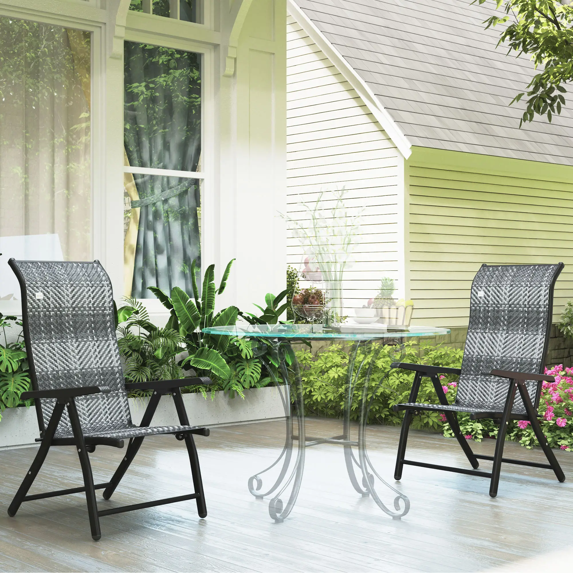 2PCs Outdoor Wicker Folding Chairs, Adjustable Backrest, Mixed Grey, Grey - Image 8