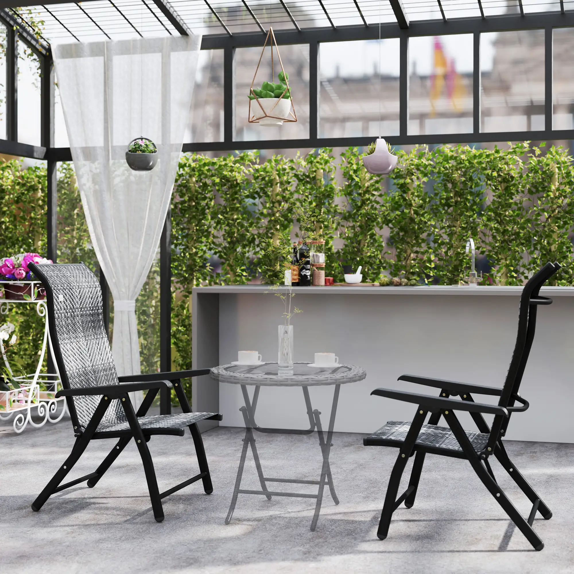 2PCs Outdoor Wicker Folding Chairs, Adjustable Backrest, Mixed Grey, Grey - Image 9
