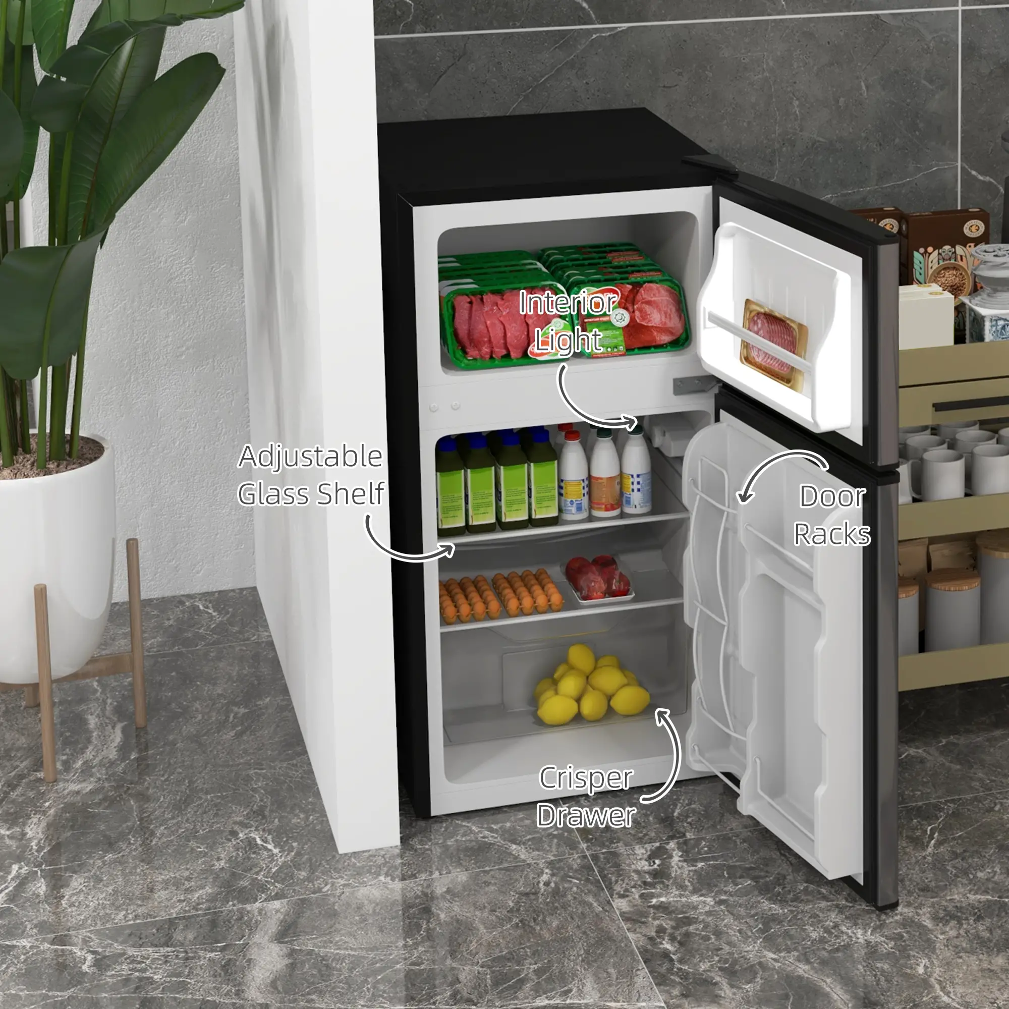 3.2 Cu Ft Compact Refrigerator, Mini Fridge with Freezer, Silver - Image 5