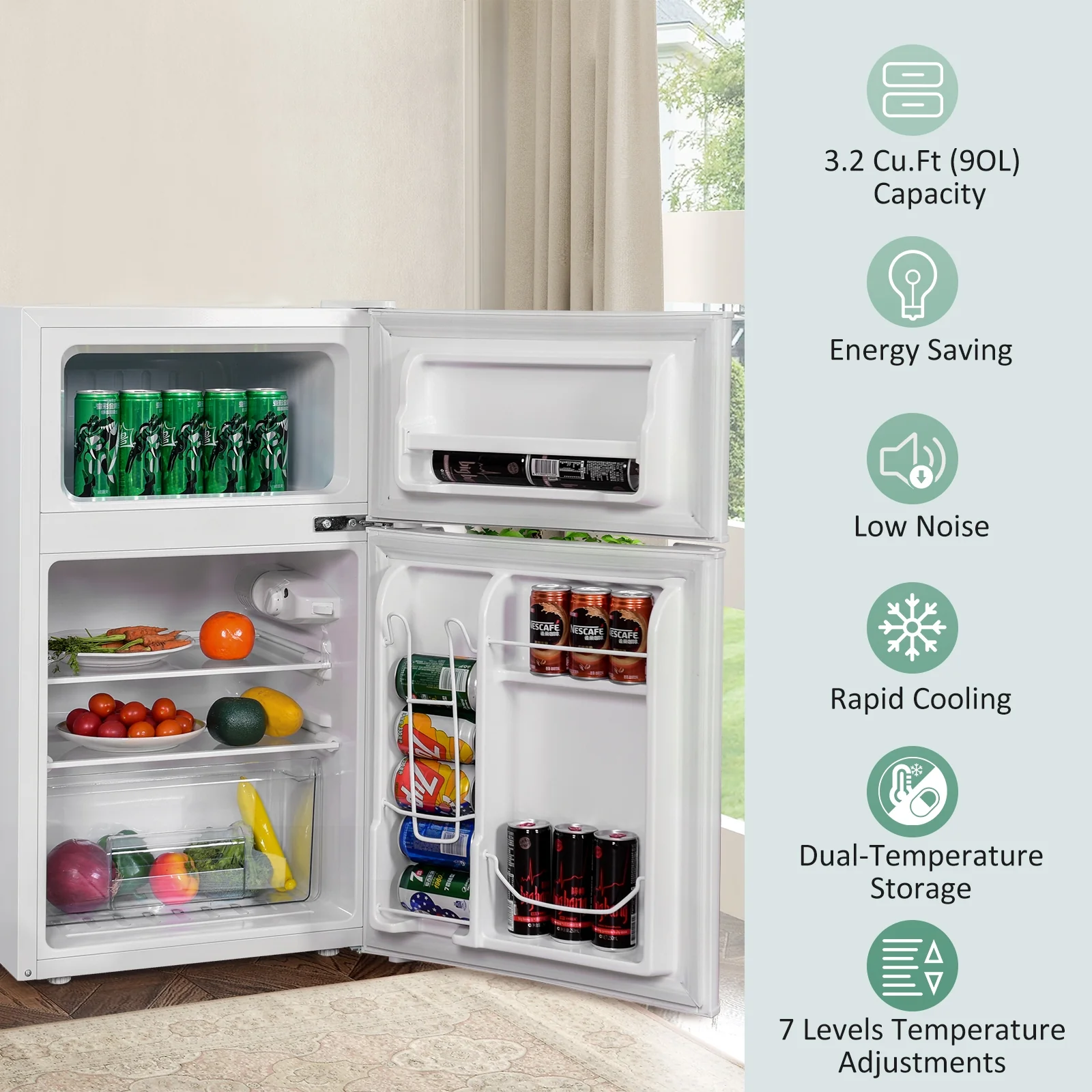 3.2 cu ft. Compact Stainless Steel Refrigerator, White - Image 7