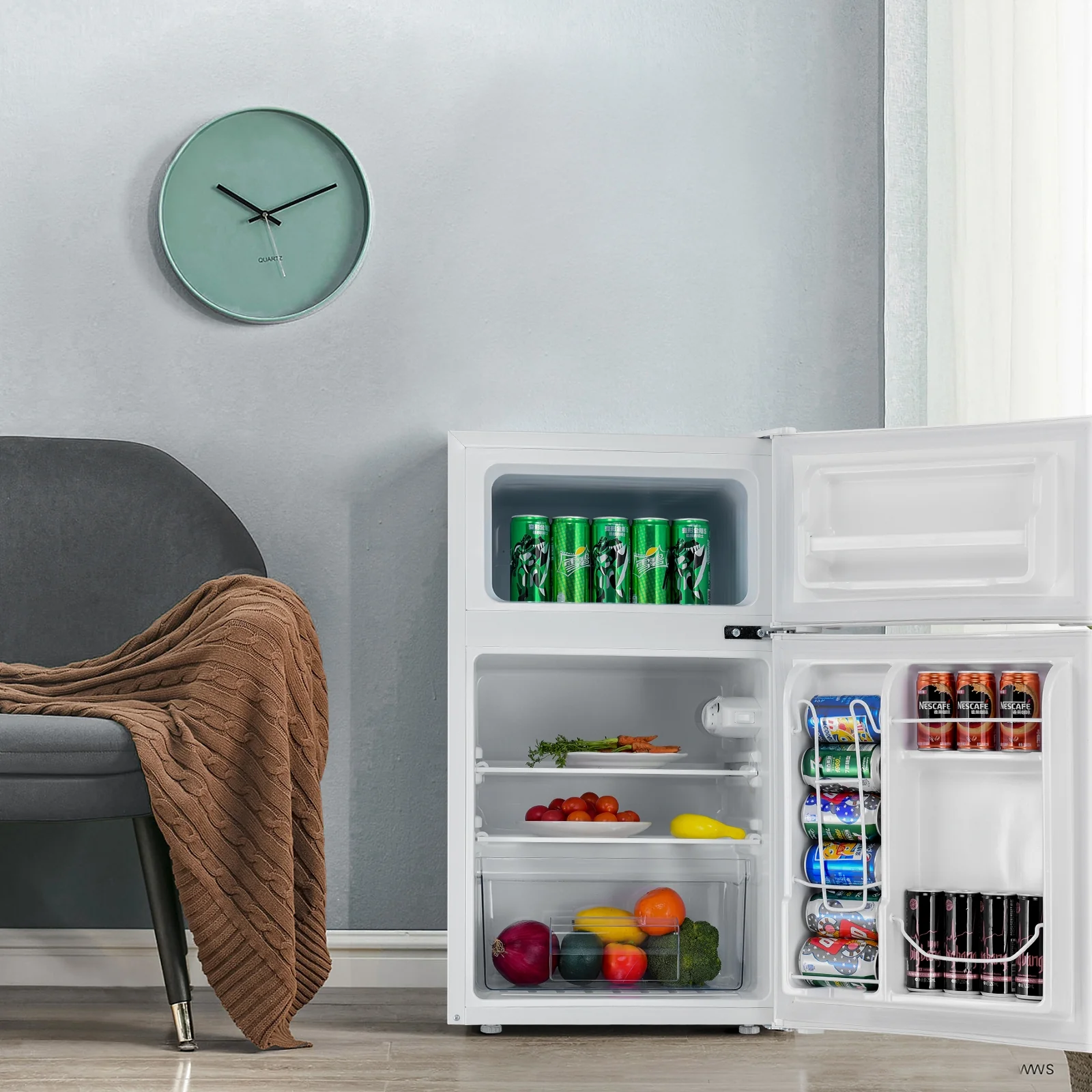 3.2 cu ft. Compact Stainless Steel Refrigerator, White - Image 9