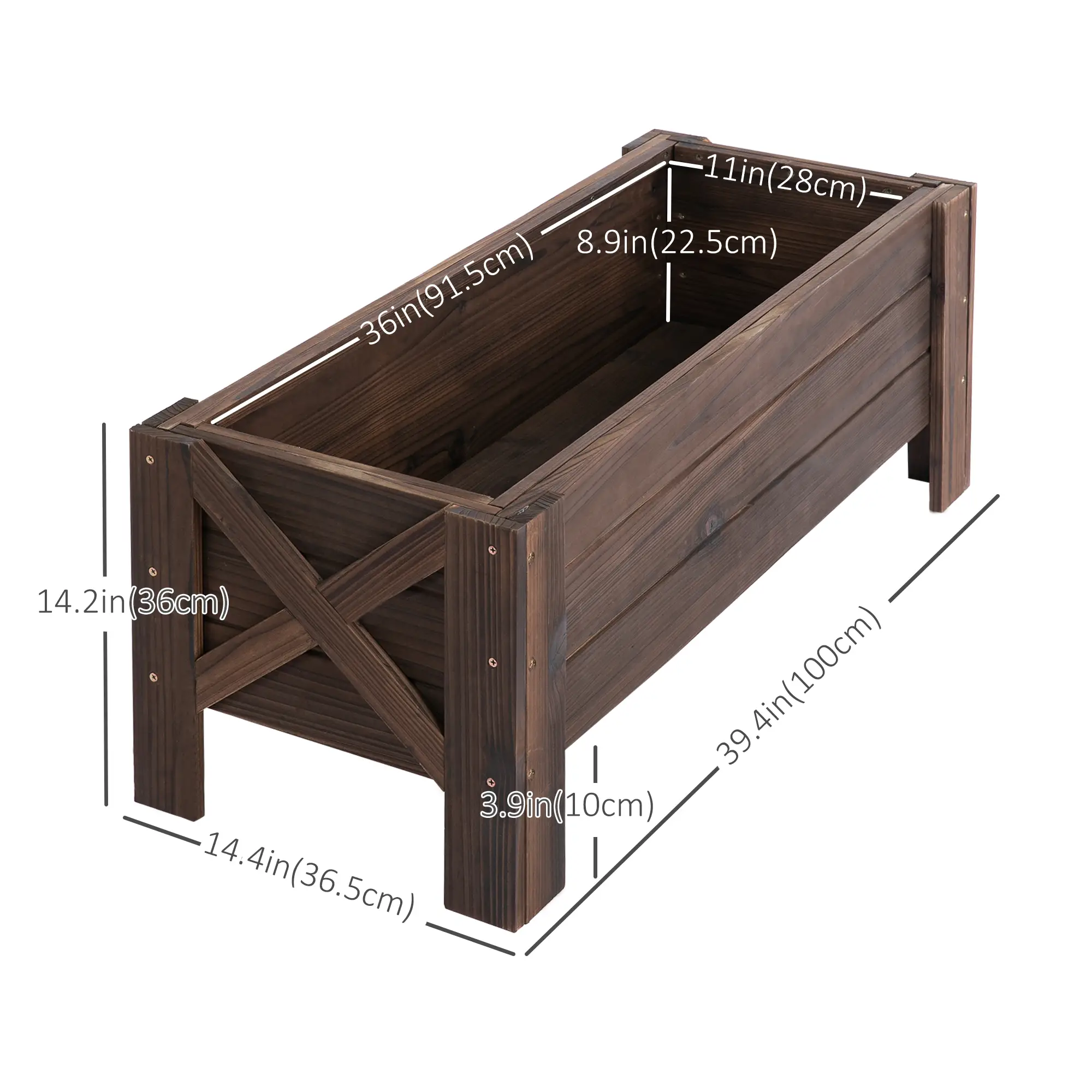 3.3 x 1.2 x 1.2 ft Raised Garden Bed, Carbonized - Image 3