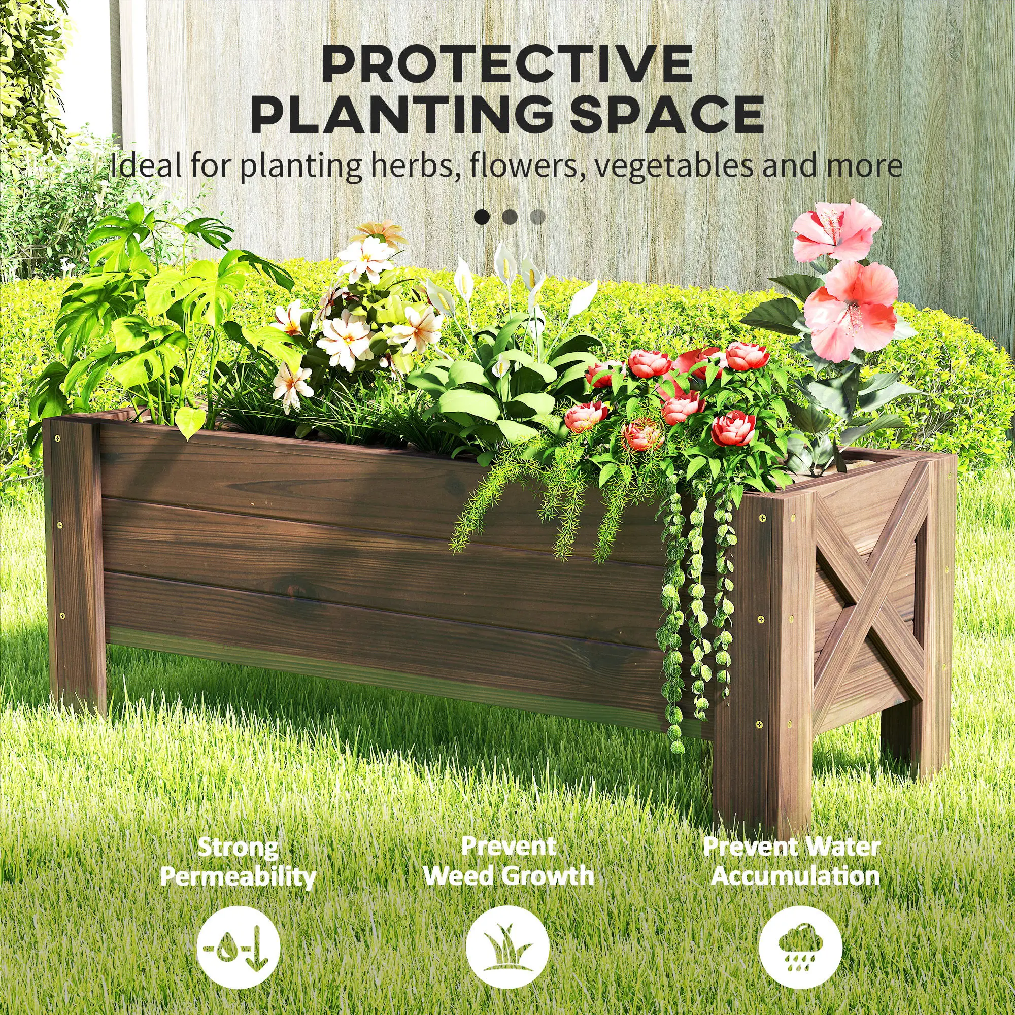3.3 x 1.2 x 1.2 ft Raised Garden Bed, Carbonized - Image 4