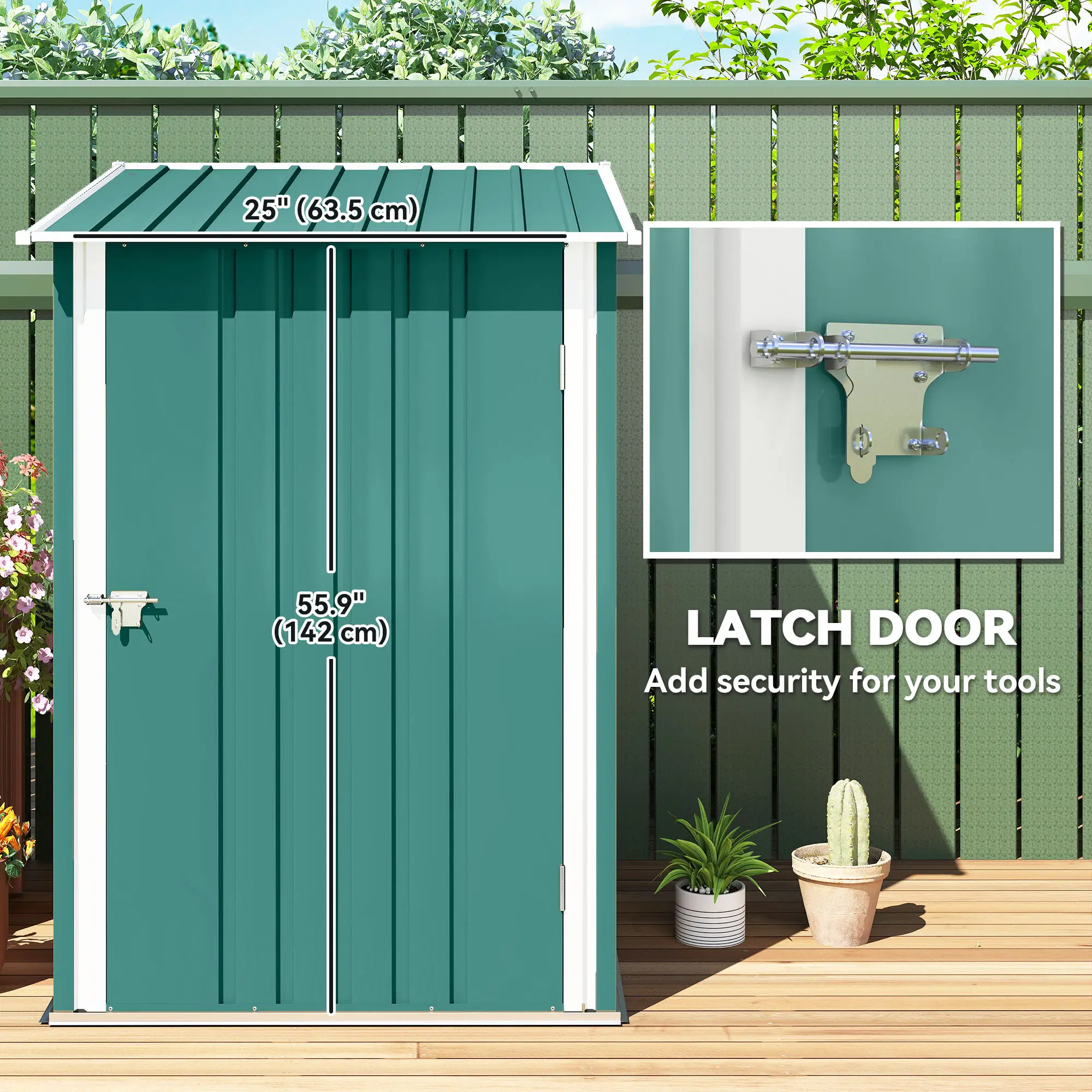 3.3' x 3.4' Lean-To Garden Shed, Galvanized Steel, Lockable Door, Green - Image 5