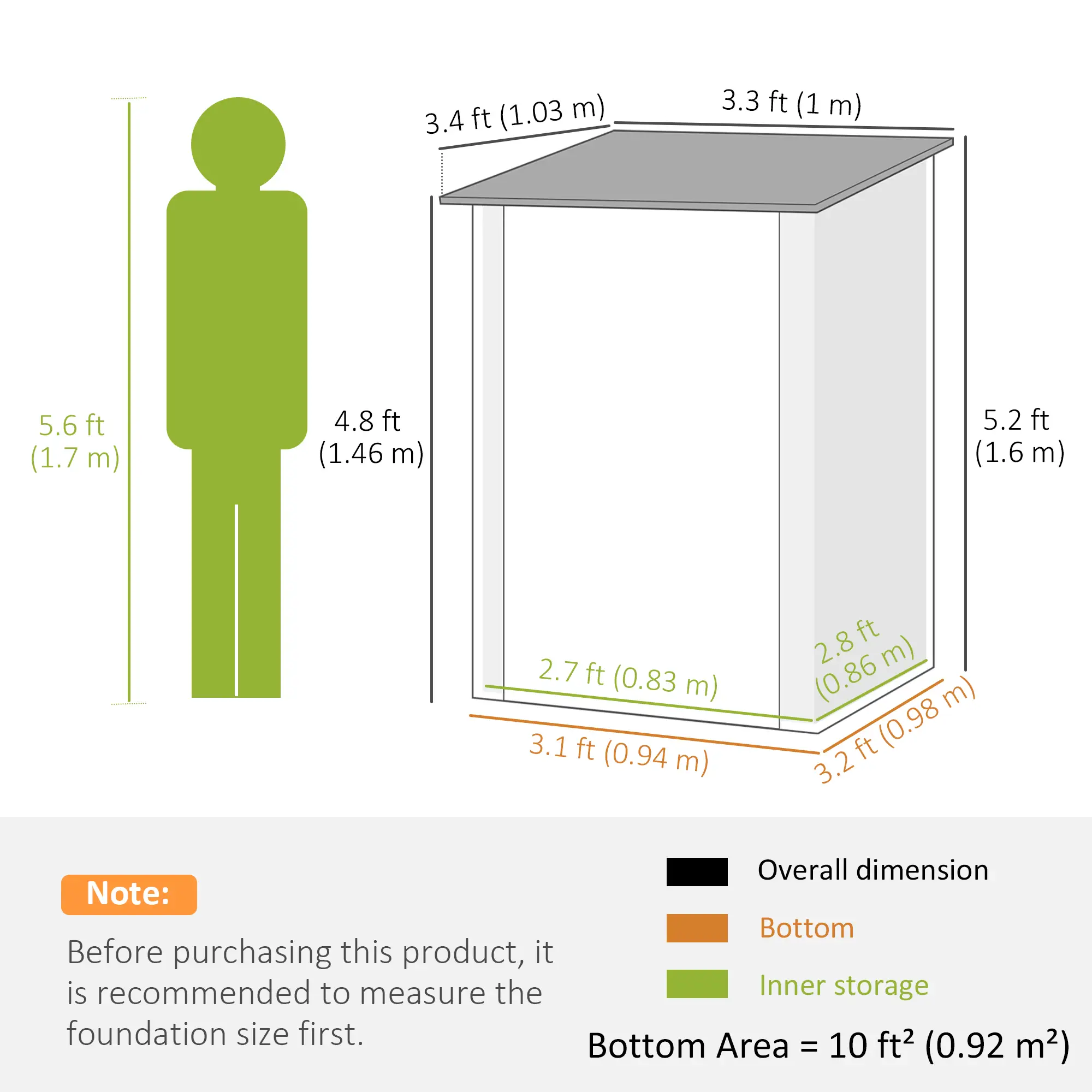 3.3' x 3.4' Lean-To Storage Shed, Galvanized Steel, Lockable Door, Dark Gray - Image 3