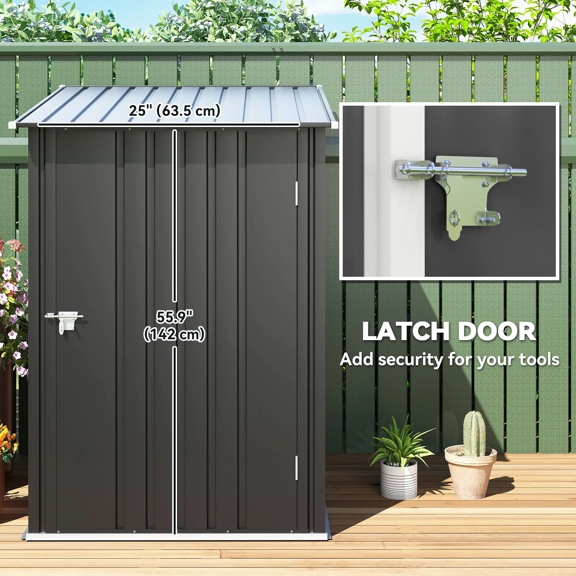 3.3' x 3.4' Lean-To Storage Shed, Galvanized Steel, Lockable Door, Dark Gray - Image 5