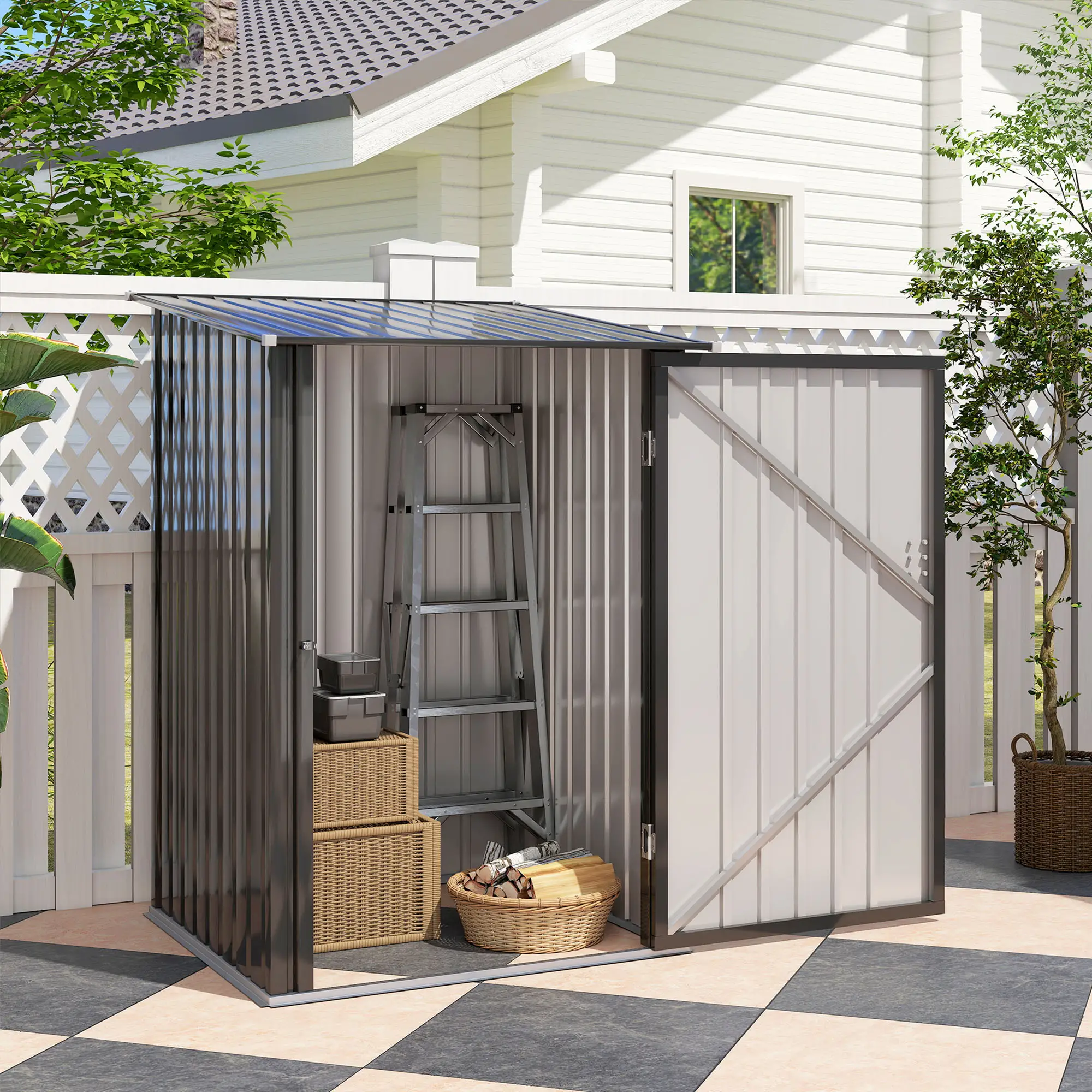 3.3' x 3.4' Lean-To Storage Shed, Galvanized Steel, Lockable Door, Dark Gray - Image 7