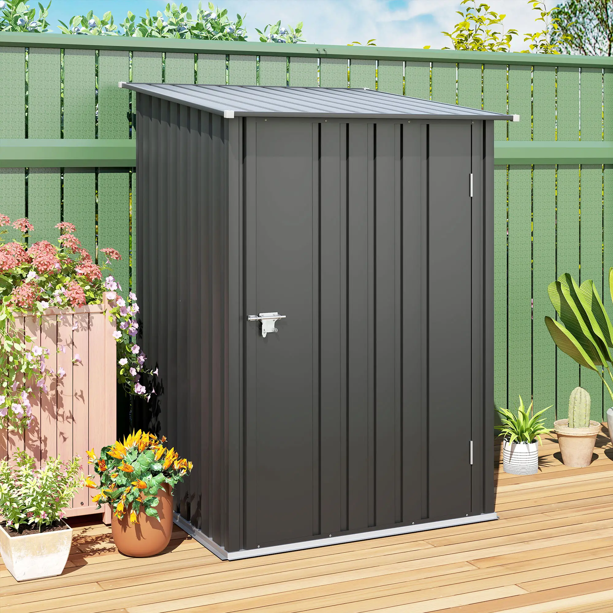 3.3' x 3.4' Lean-To Storage Shed, Galvanized Steel, Lockable Door, Dark Gray - Image 8