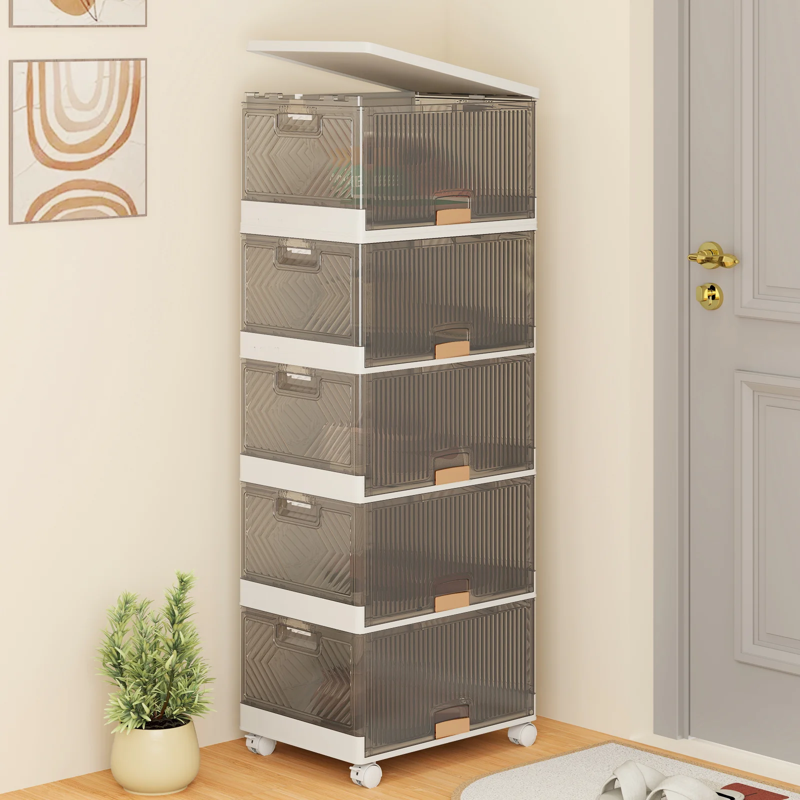 3/4/5/6-Cube Stackable Storage Bins, Detachable Wheels, 5 Cube, White - Image 2