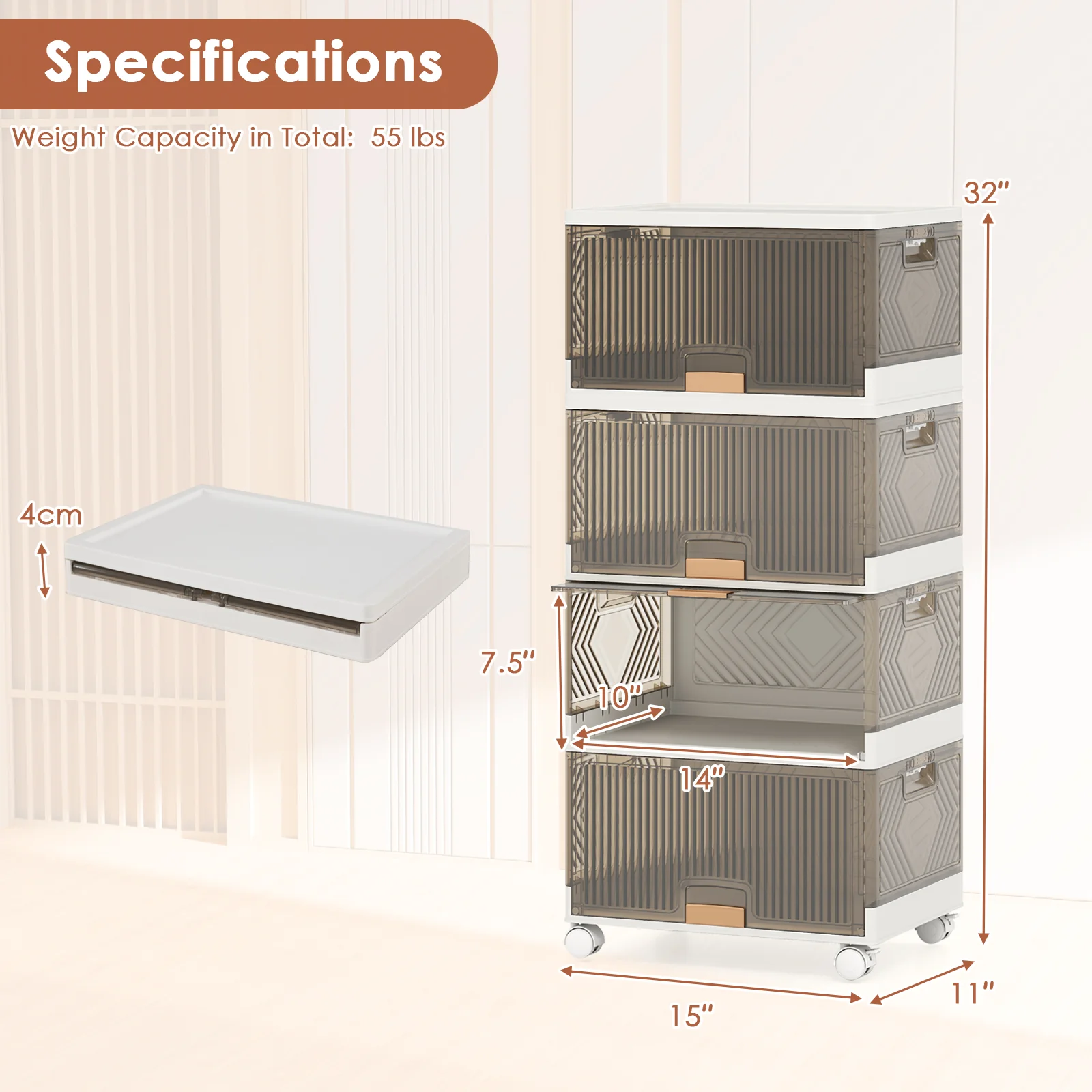 3/4/5/6 Cube Stackable Storage Bins, Detachable Wheels, White - Image 10