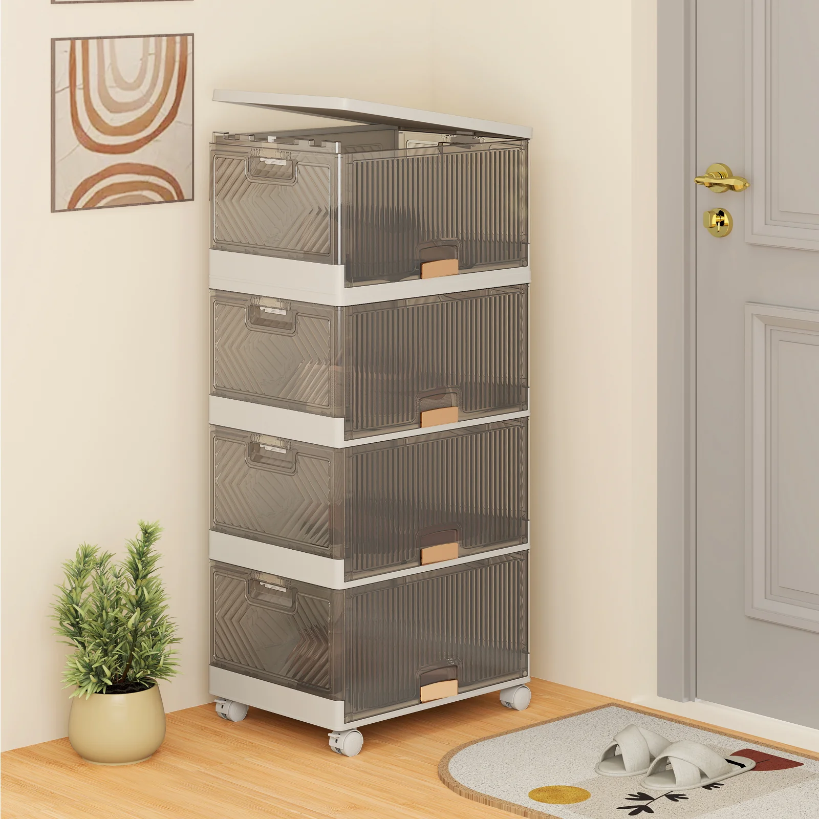 3/4/5/6 Cube Stackable Storage Bins, Detachable Wheels, White - Image 2