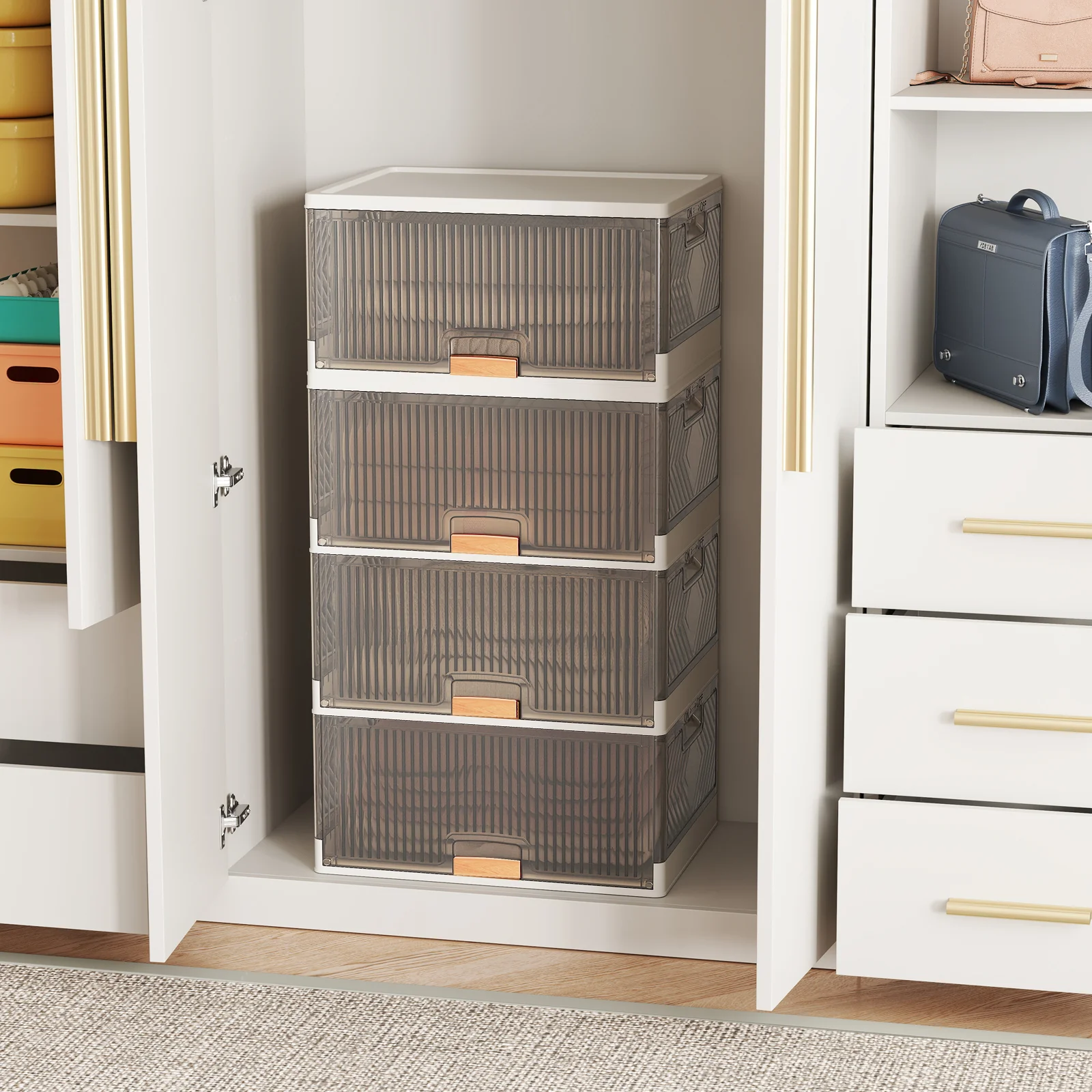 3/4/5/6 Cube Stackable Storage Bins, Detachable Wheels, White - Image 3