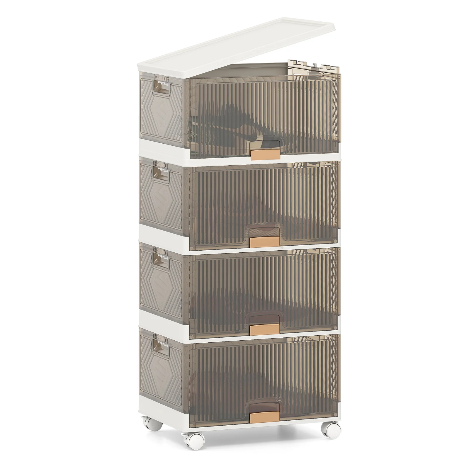 3/4/5/6 Cube Stackable Storage Bins, Detachable Wheels, White - Image 4