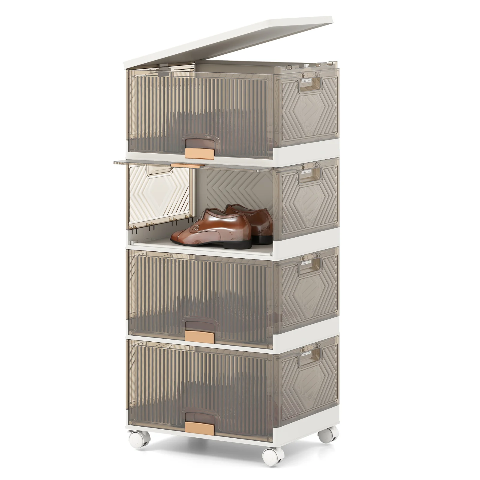 3/4/5/6 Cube Stackable Storage Bins, Detachable Wheels, White - Image 5