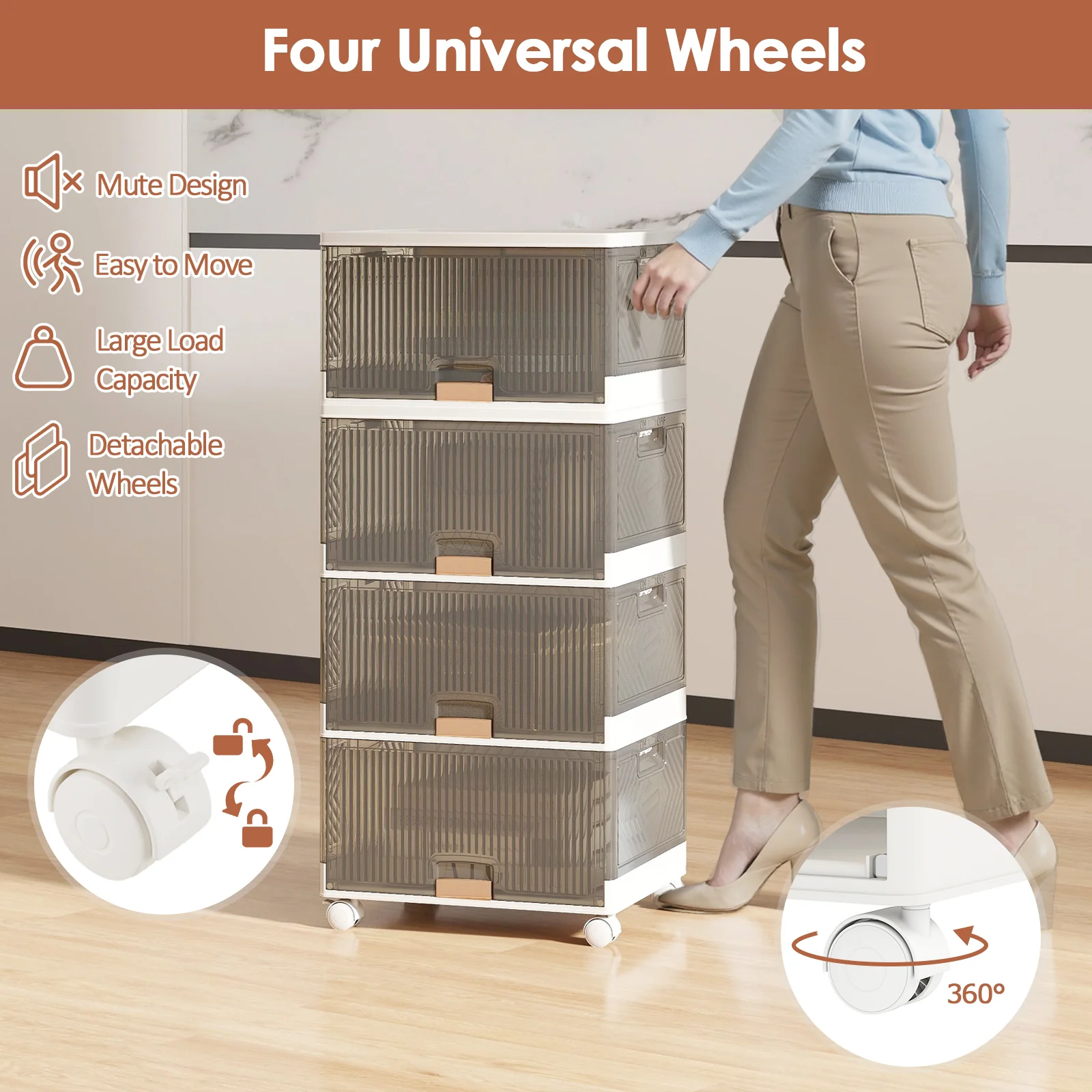 3/4/5/6 Cube Stackable Storage Bins, Detachable Wheels, White - Image 9