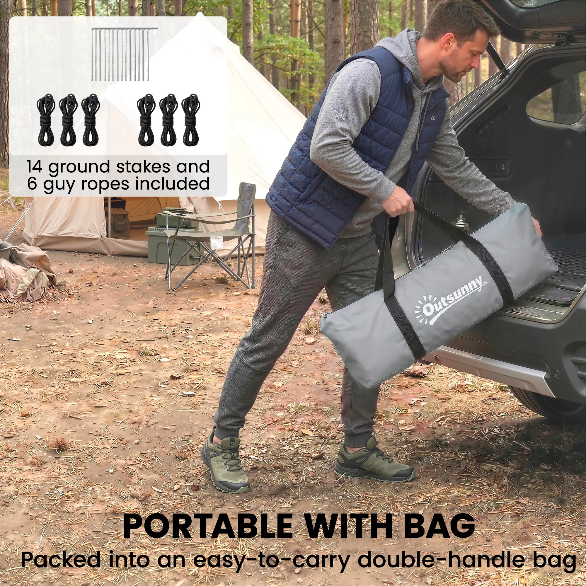 3-4 Person 2 Room Camping Tent 3000mm Waterproof, Grey - Image 7
