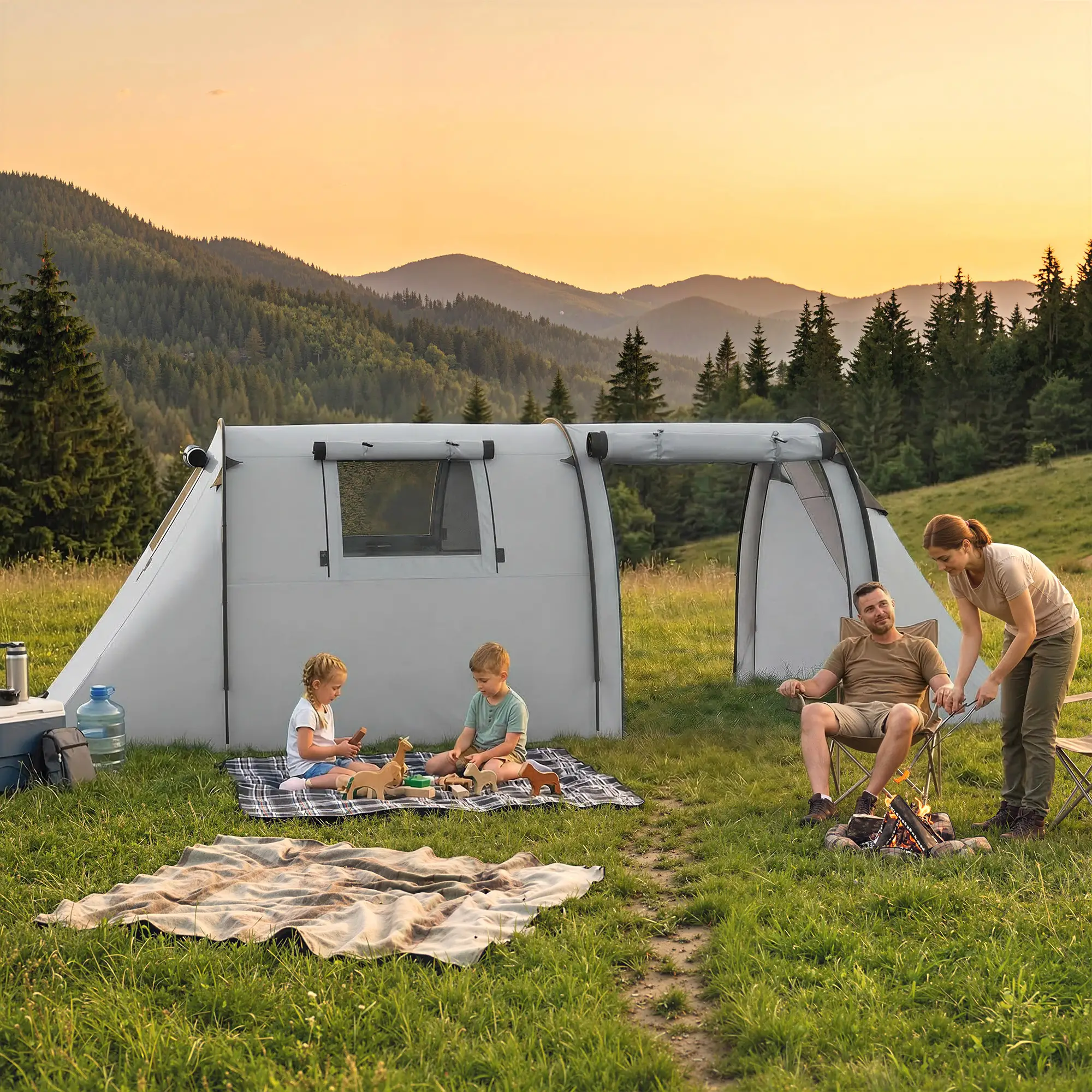 3-4 Person 2 Room Camping Tent 3000mm Waterproof, Grey - Image 8