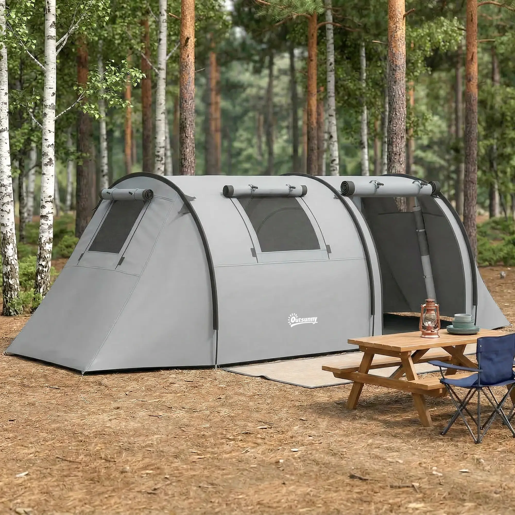 3-4 Person 2 Room Camping Tent 3000mm Waterproof, Grey - Image 9