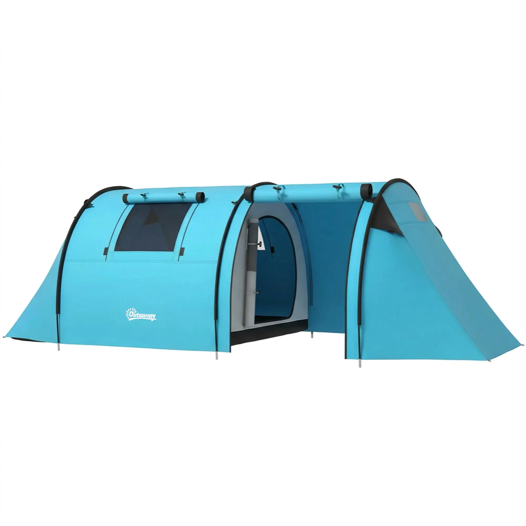 3-4 Person 2 Room Camping Tent, 3000Mm Waterproof, Sky Blue
