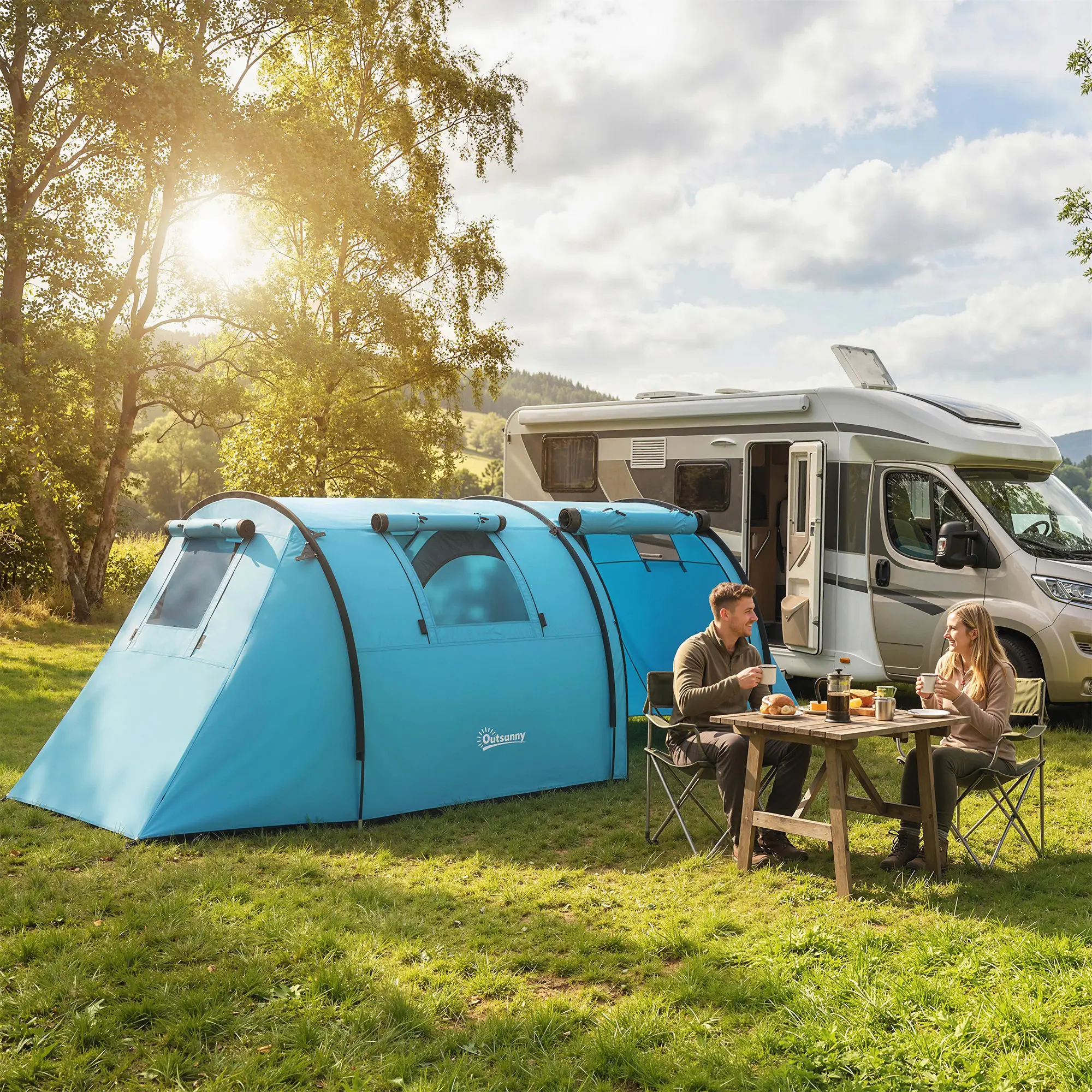 3-4 Person 2 Room Camping Tent, 3000Mm Waterproof, Sky Blue - Image 10