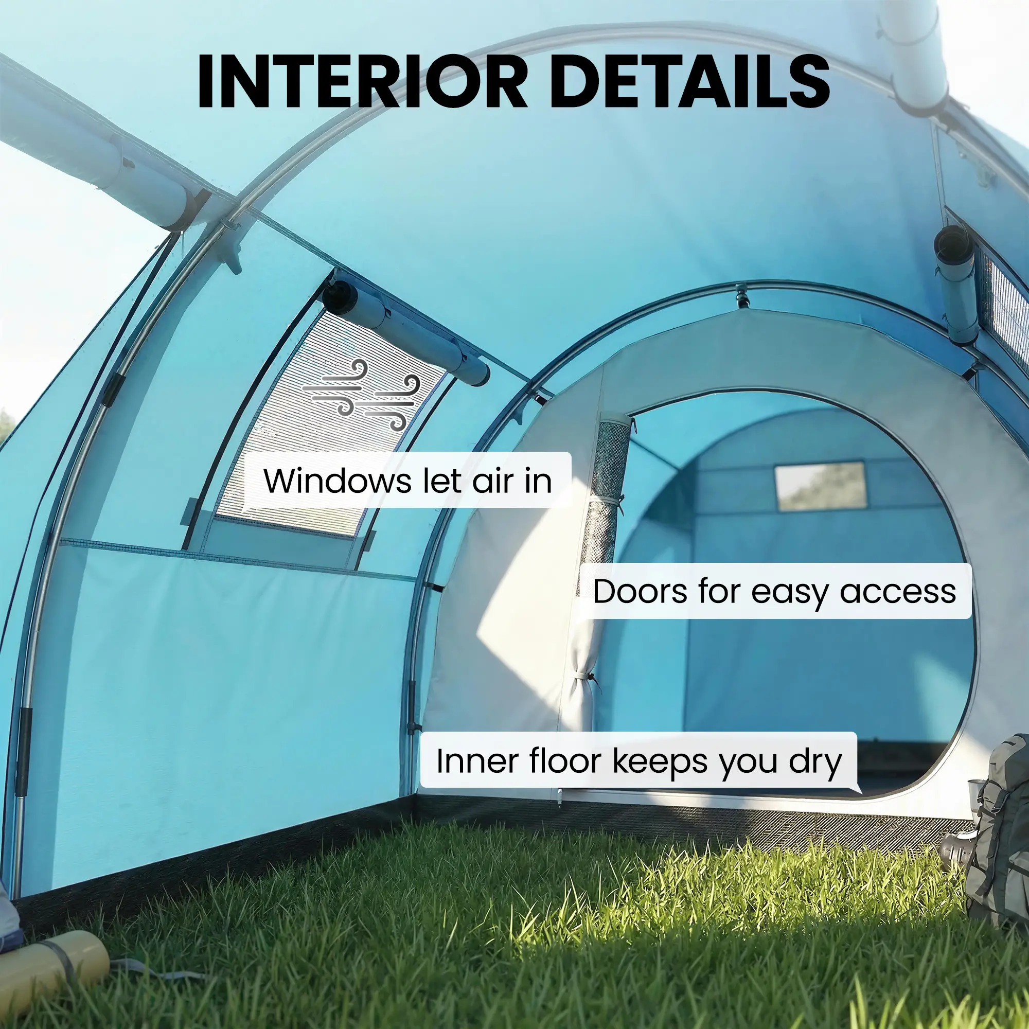 3-4 Person 2 Room Camping Tent, 3000Mm Waterproof, Sky Blue - Image 6
