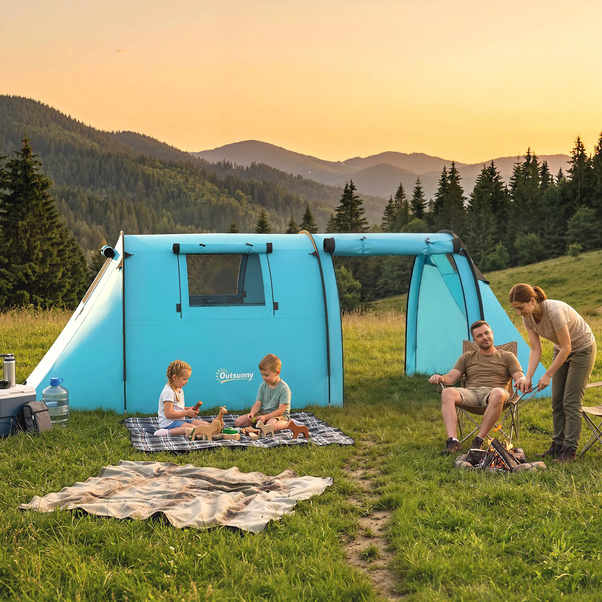 3-4 Person 2 Room Camping Tent, 3000Mm Waterproof, Sky Blue - Image 8