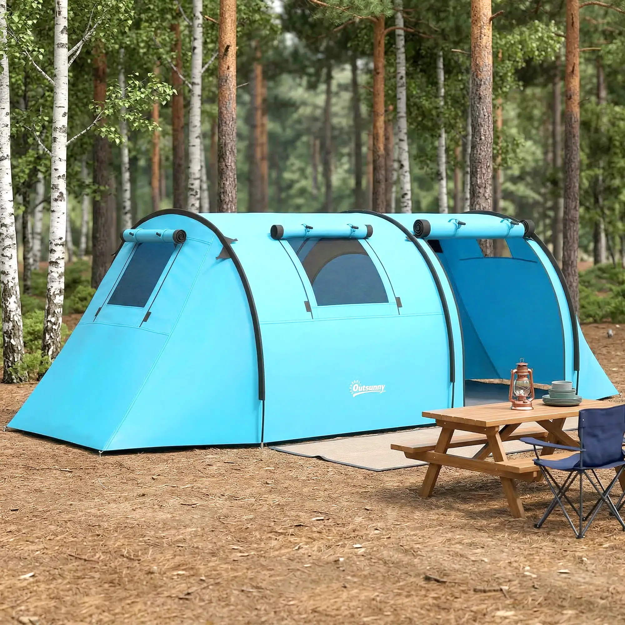 3-4 Person 2 Room Camping Tent, 3000Mm Waterproof, Sky Blue - Image 9