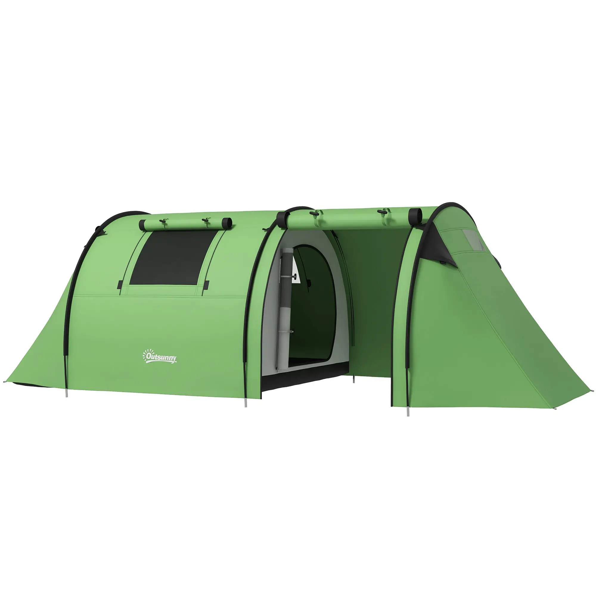 3-4 Person Camping Tent, 2 Rooms, 3000mm Waterproof, Dark Green