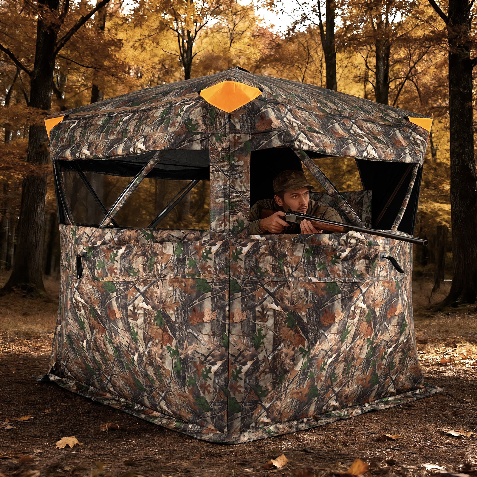 3-4 Person Hunting Blind 270° See-Through Pop-up Ground Blind with Full-Open Swing Door - Image 2