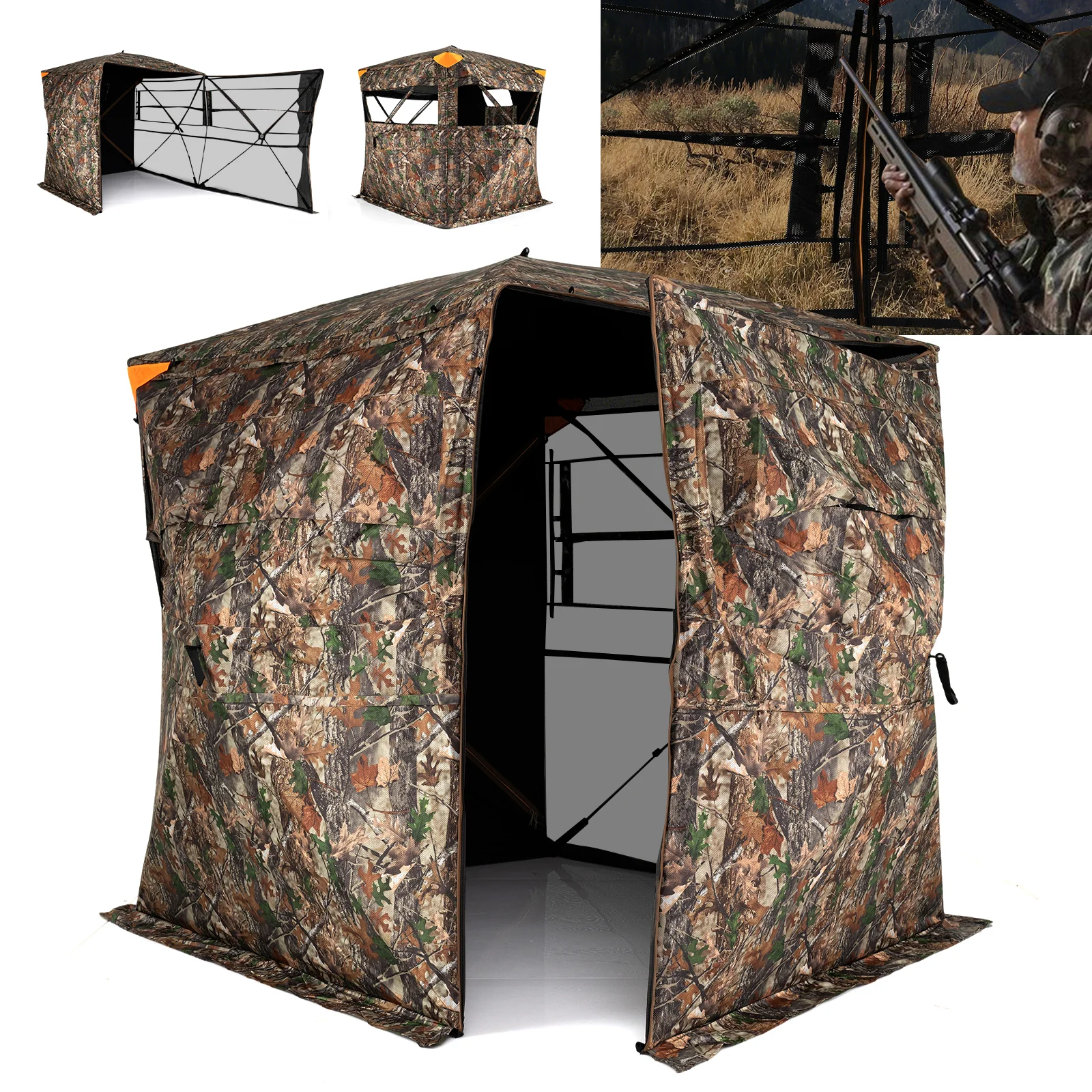 3-4 Person Hunting Blind 270° See-Through Pop-up Ground Blind with Full-Open Swing Door - Image 4
