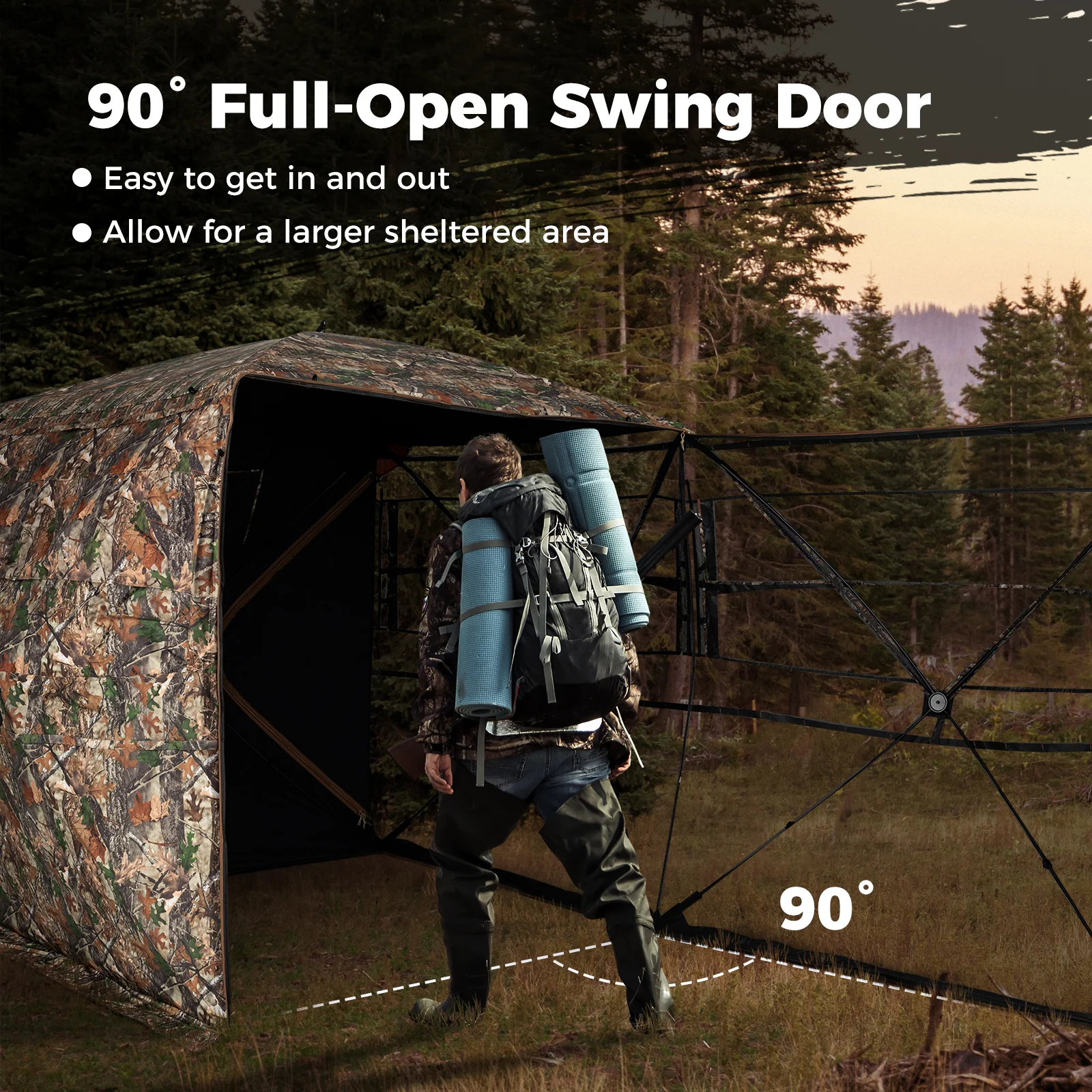 3-4 Person Hunting Blind 270° See-Through Pop-up Ground Blind with Full-Open Swing Door - Image 6