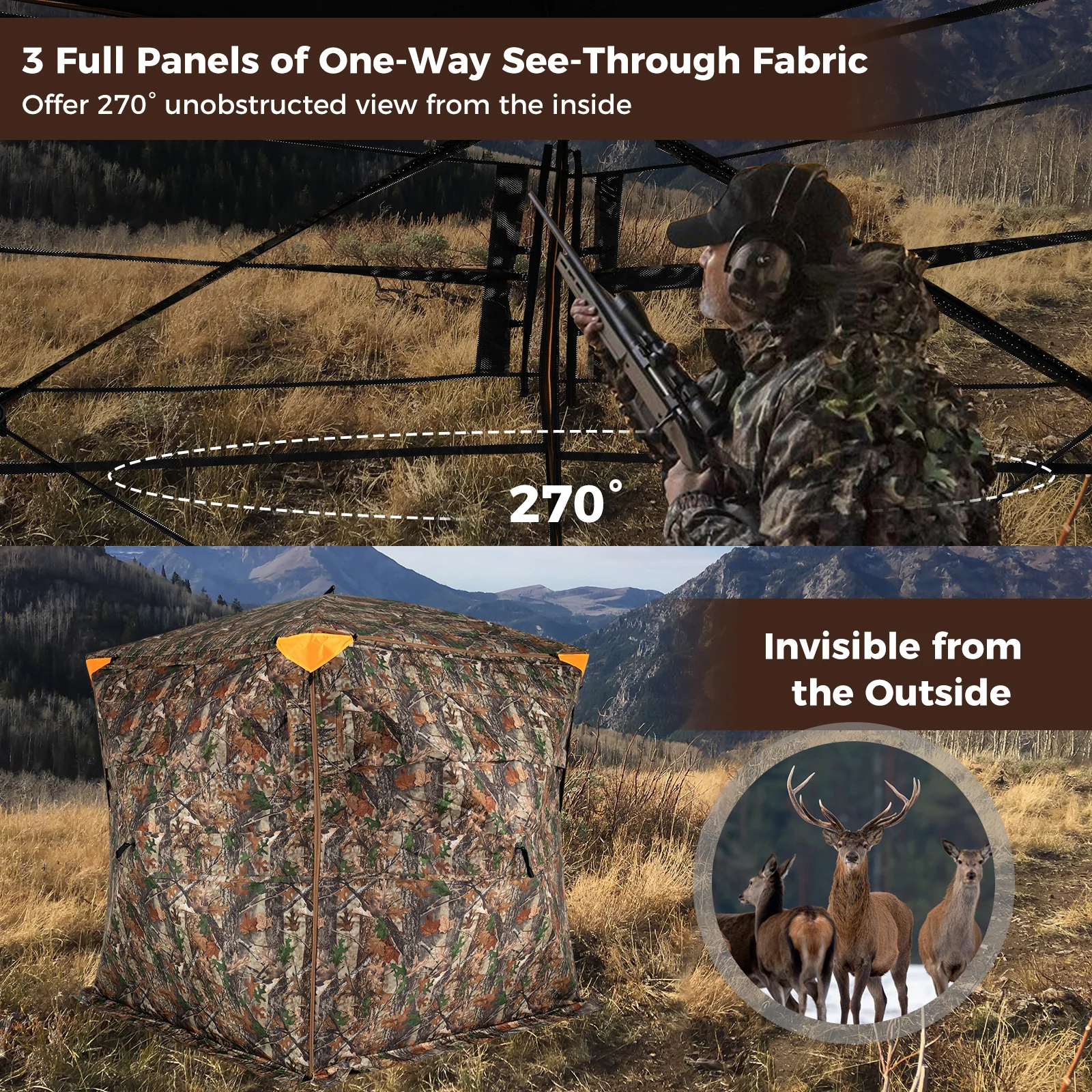 3-4 Person Hunting Blind 270° See-Through Pop-up Ground Blind with Full-Open Swing Door - Image 7