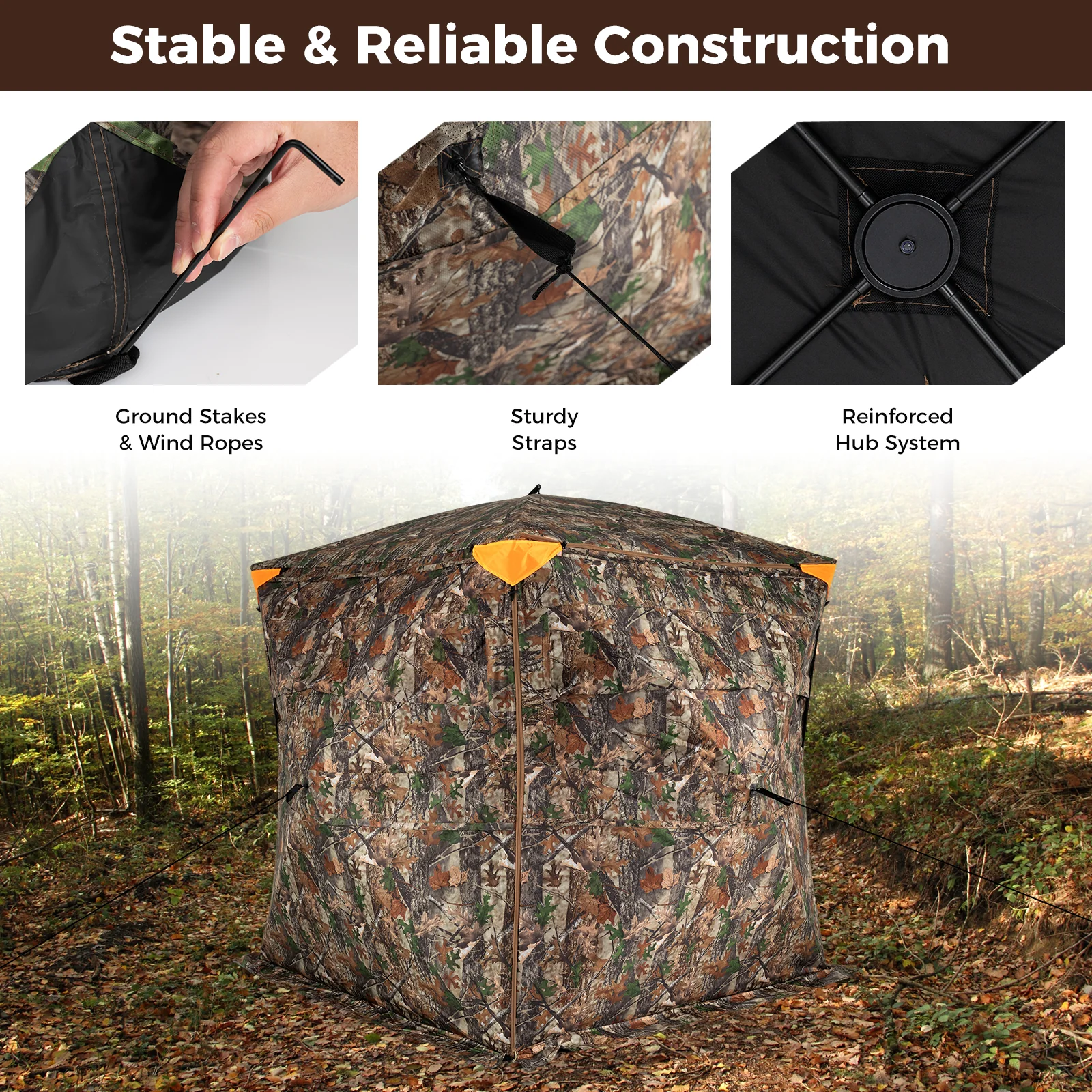 3-4 Person Hunting Blind 270° See-Through Pop-up Ground Blind with Full-Open Swing Door - Image 9