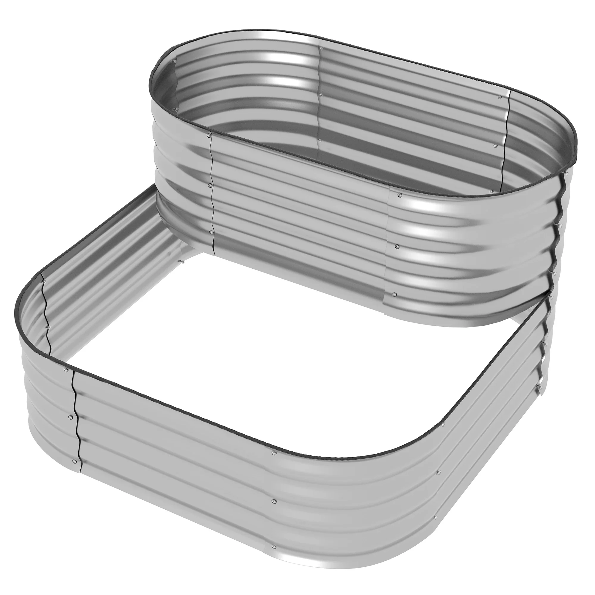 3.4'x3.4'x1' Outdoor Raised Garden Bed, 2-Tier Planter Box, Galvanized