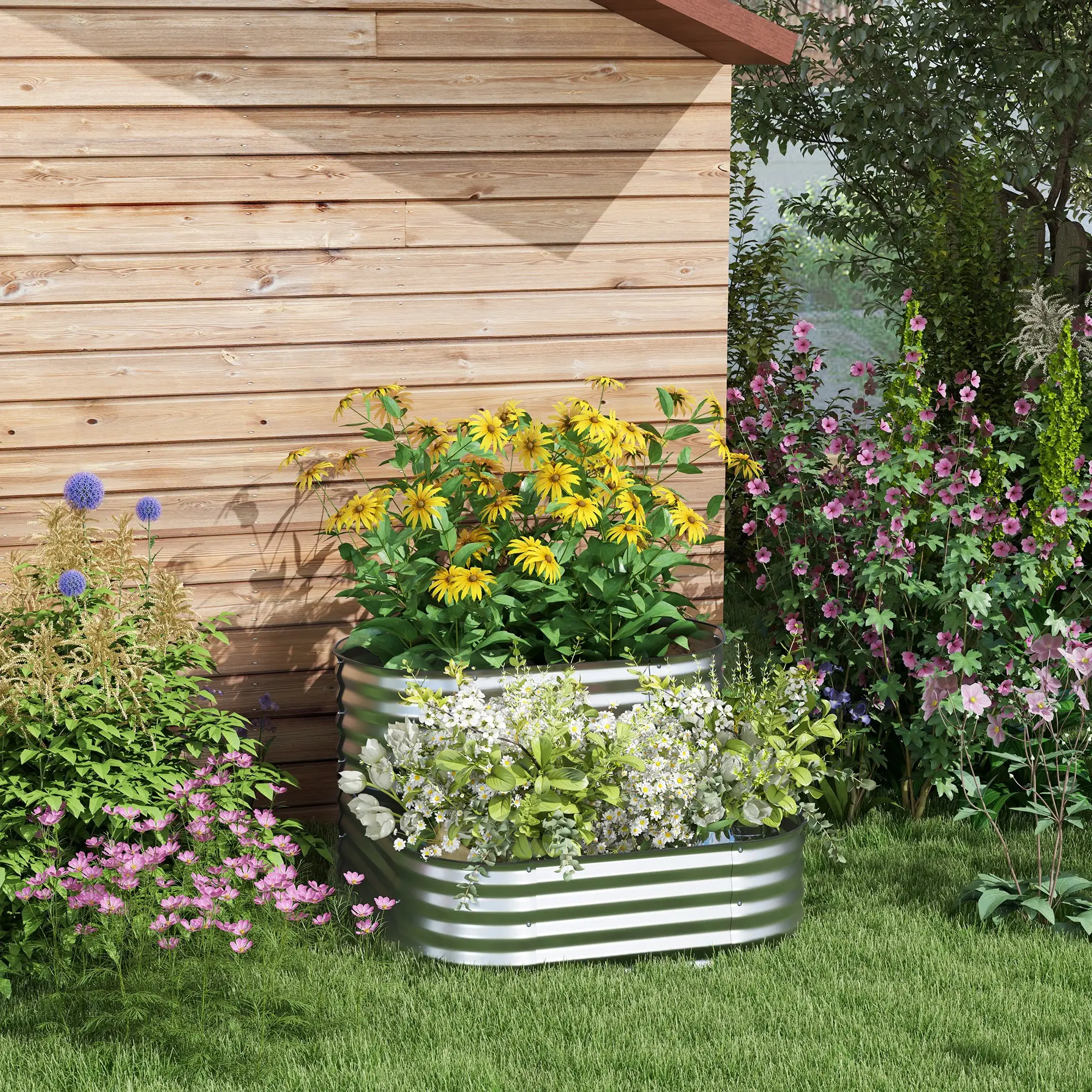 3.4'x3.4'x1' Outdoor Raised Garden Bed, 2-Tier Planter Box, Galvanized - Image 2