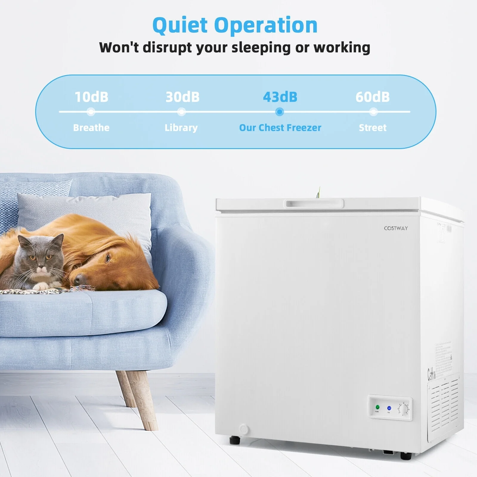 3.5/5 Cu.ft Compact Chest Freezer, Removable Storage Basket, White - Image 3