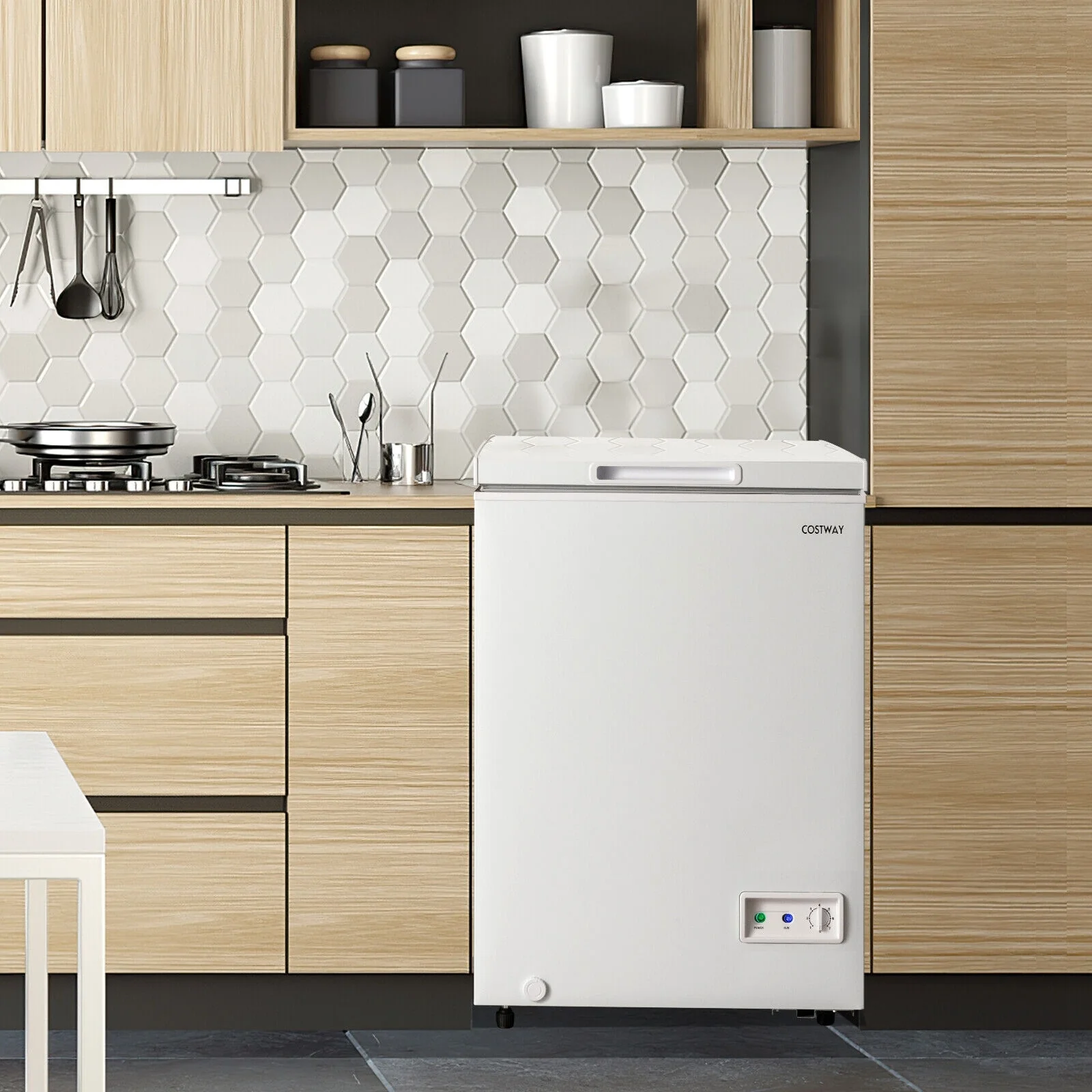 3.5 Cu.ft Compact Chest Freezer, Removable Storage Basket, White - Image 2