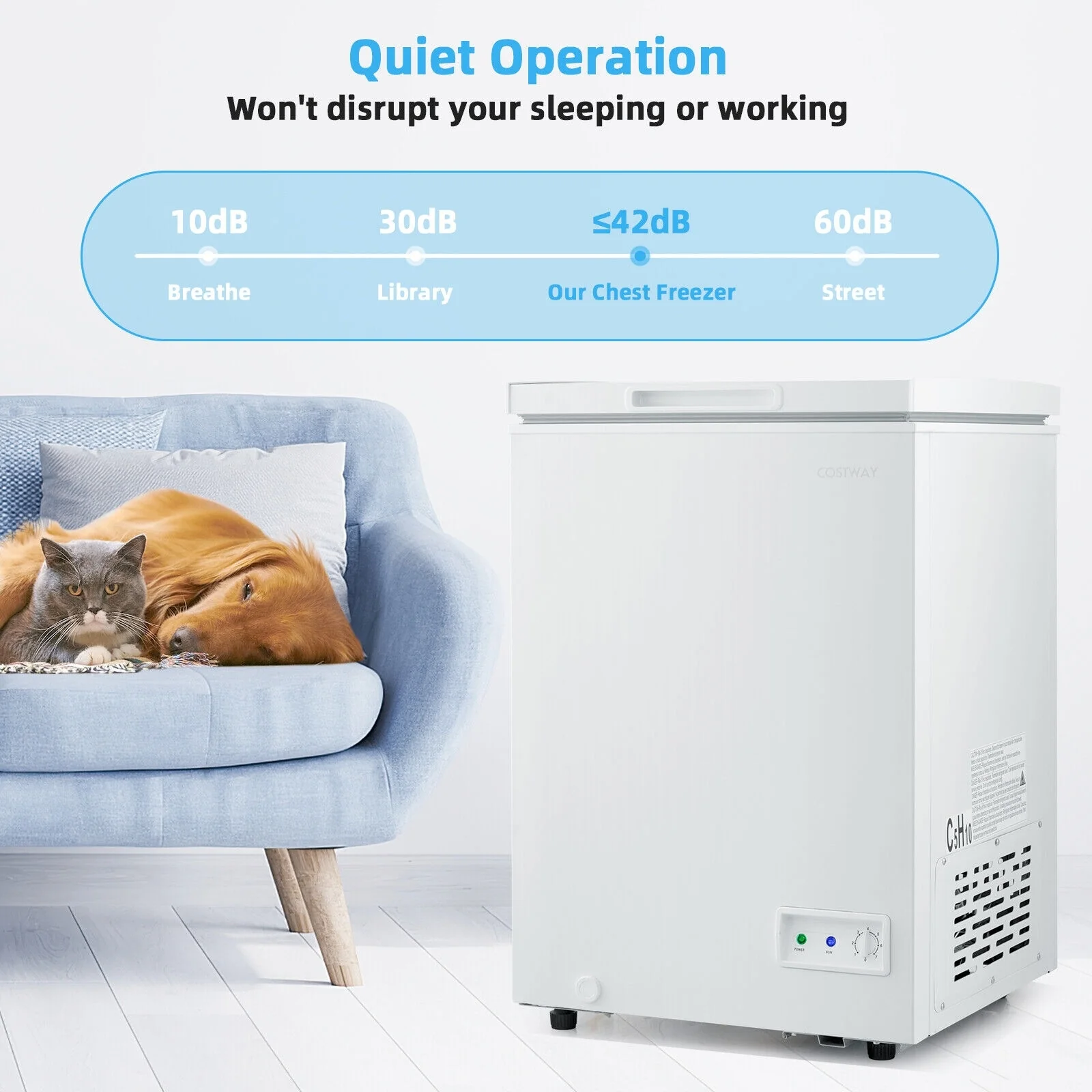 3.5 Cu.ft Compact Chest Freezer, Removable Storage Basket, White - Image 3