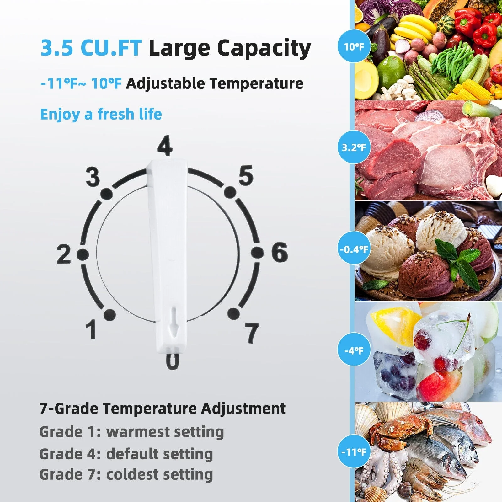 3.5 Cu.ft Compact Chest Freezer, Removable Storage Basket, White - Image 6