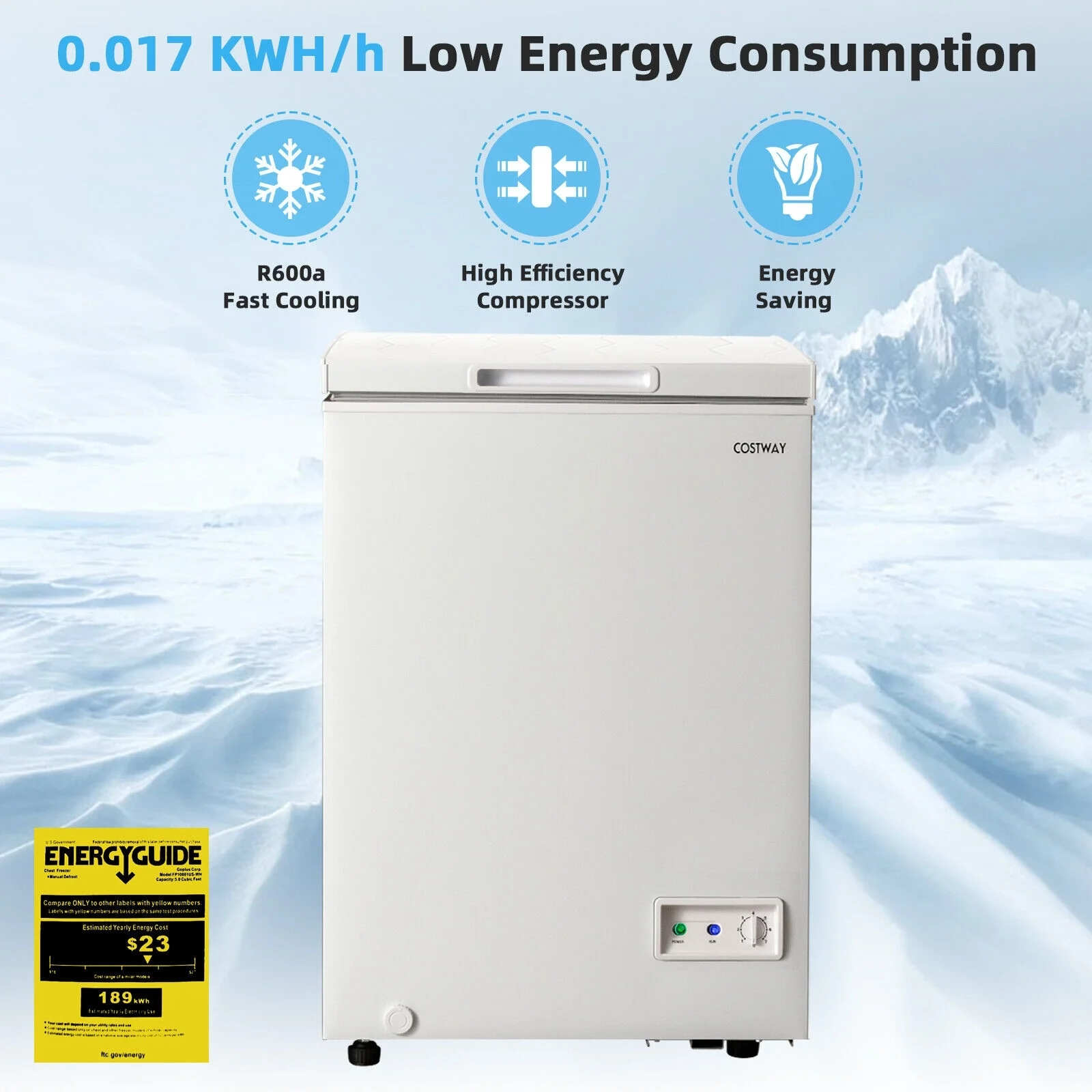3.5 Cu.ft Compact Chest Freezer, Removable Storage Basket, White - Image 8