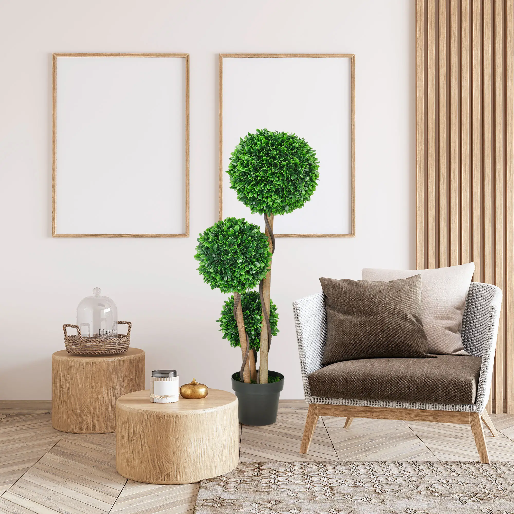 3.6ft Artificial Tree, Triple Ball Boxwood Topiary, Indoor Outdoor - Image 6