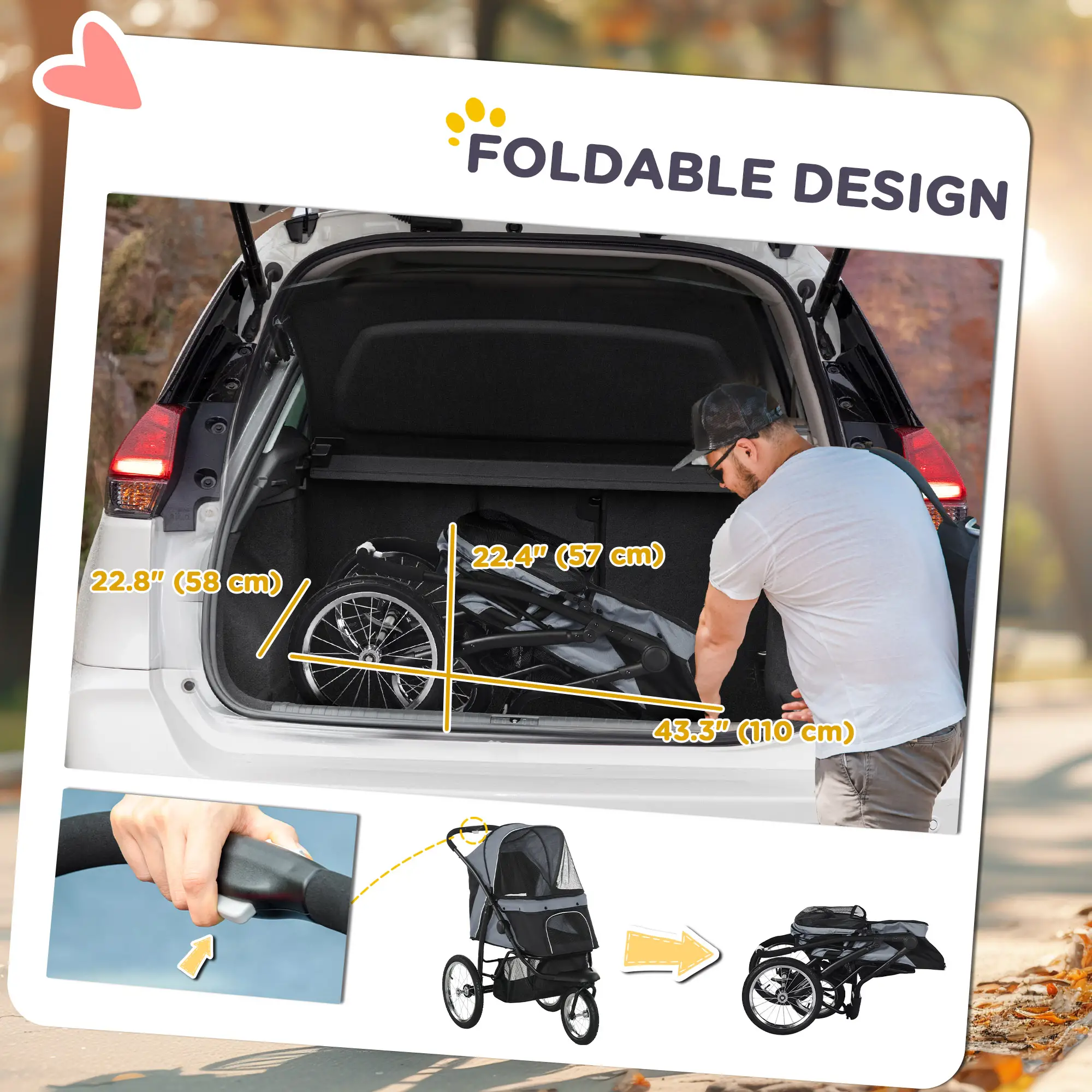 3 Big Wheels Pet Stroller, Small Medium Dogs, Cats, Folding Carrier, Adjustable Canopy, Black - Image 6
